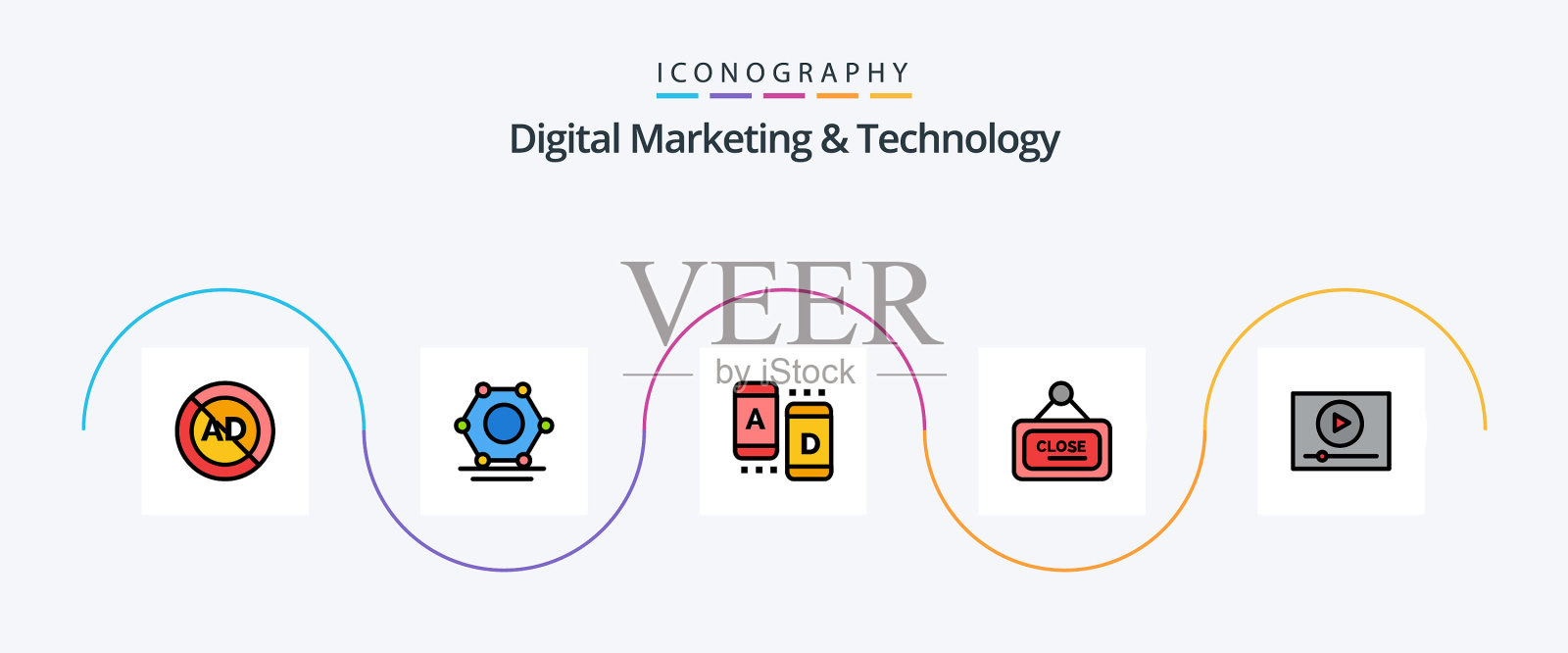 数字营销和技术线填平插画图片素材