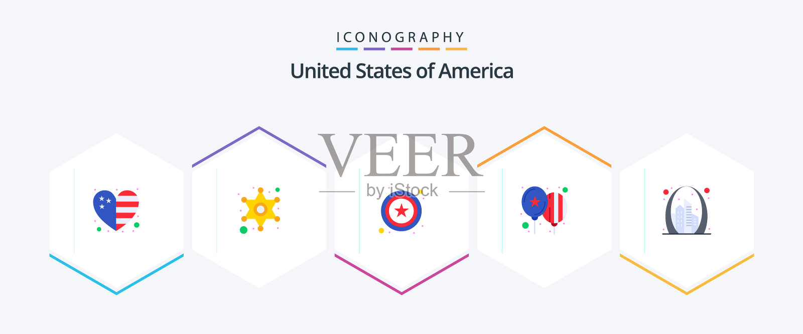 美国25平图标包包括门拱警察插画图片素材