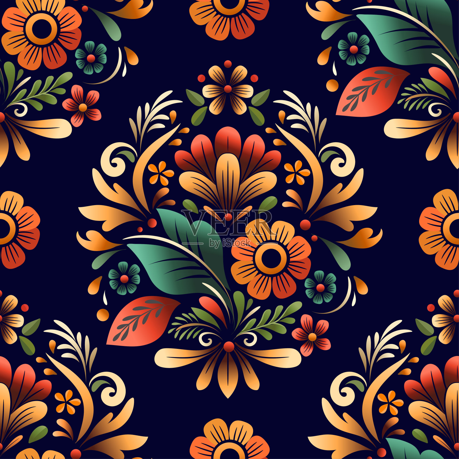 彩色抽象花卉无缝图案。向量点缀。佩斯利的元素。伟大的织物,邀请,壁纸,装饰,包装或任何理想的想法。插画图片素材