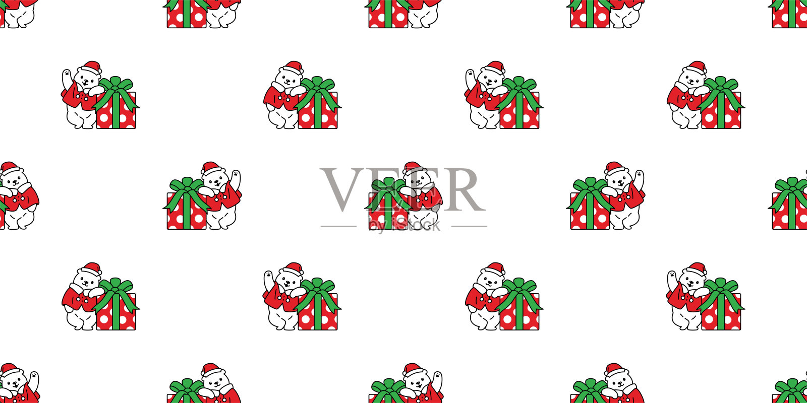 熊极地无缝图案圣诞节圣诞老人礼盒矢量泰迪卡通包装纸重复墙纸瓷砖背景涂鸦围巾孤立的插图设计插画图片素材