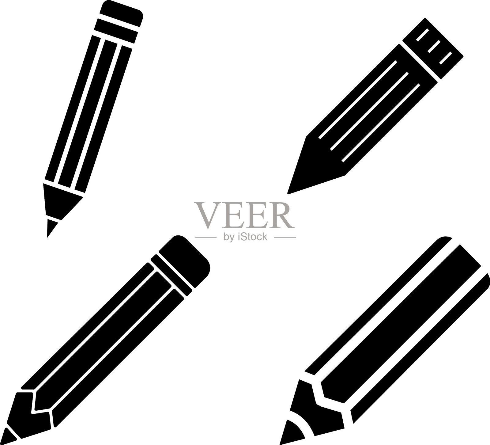 铅笔图标设置在白色背景图标素材