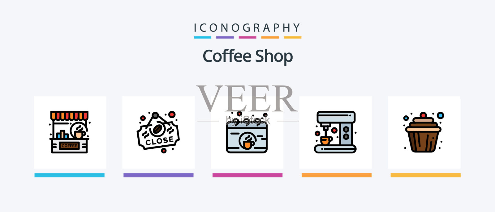咖啡店线填充了5个图标包,包括茶图标素材