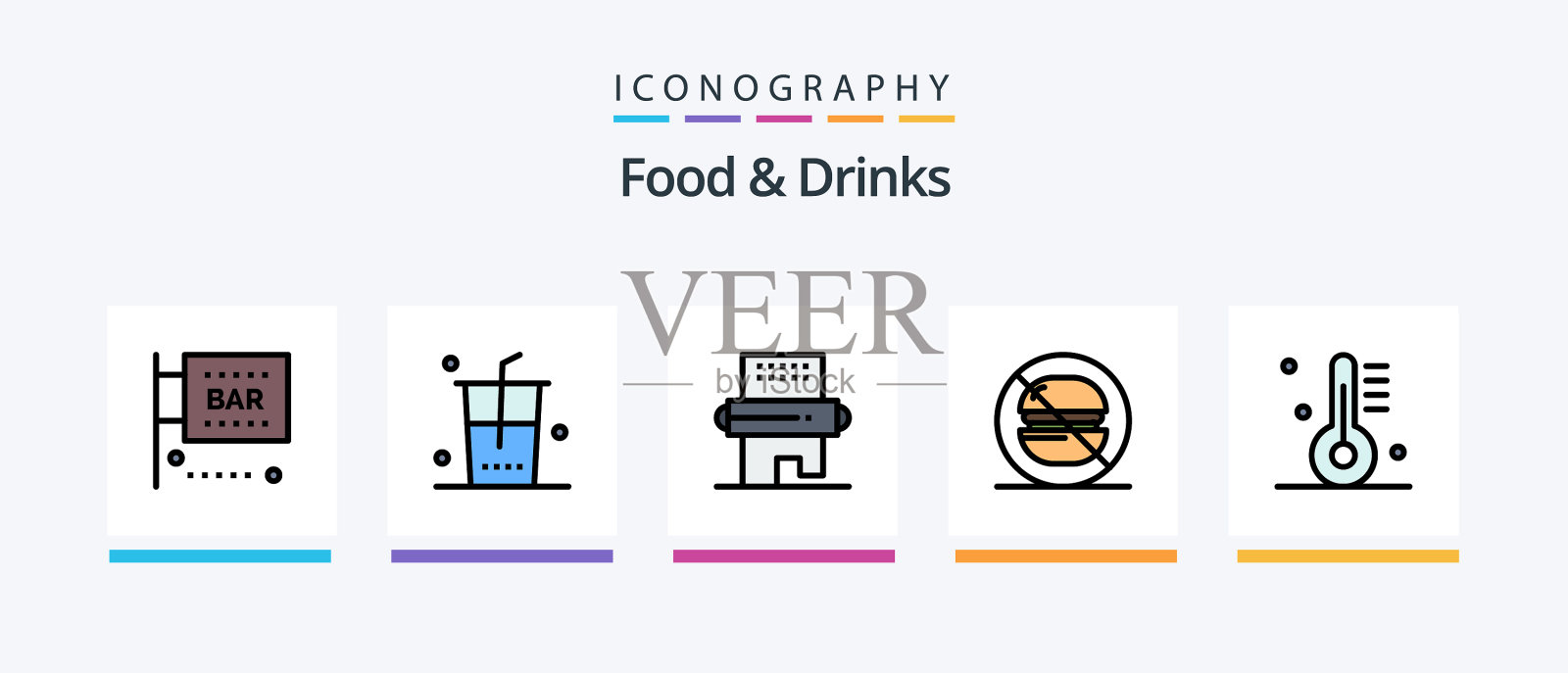 食品和饮料线填充5图标包包括图标素材