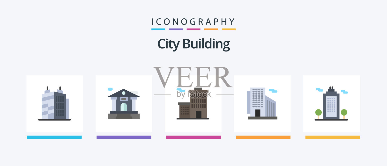 城市建筑平面5个图标包,包括生态图标素材
