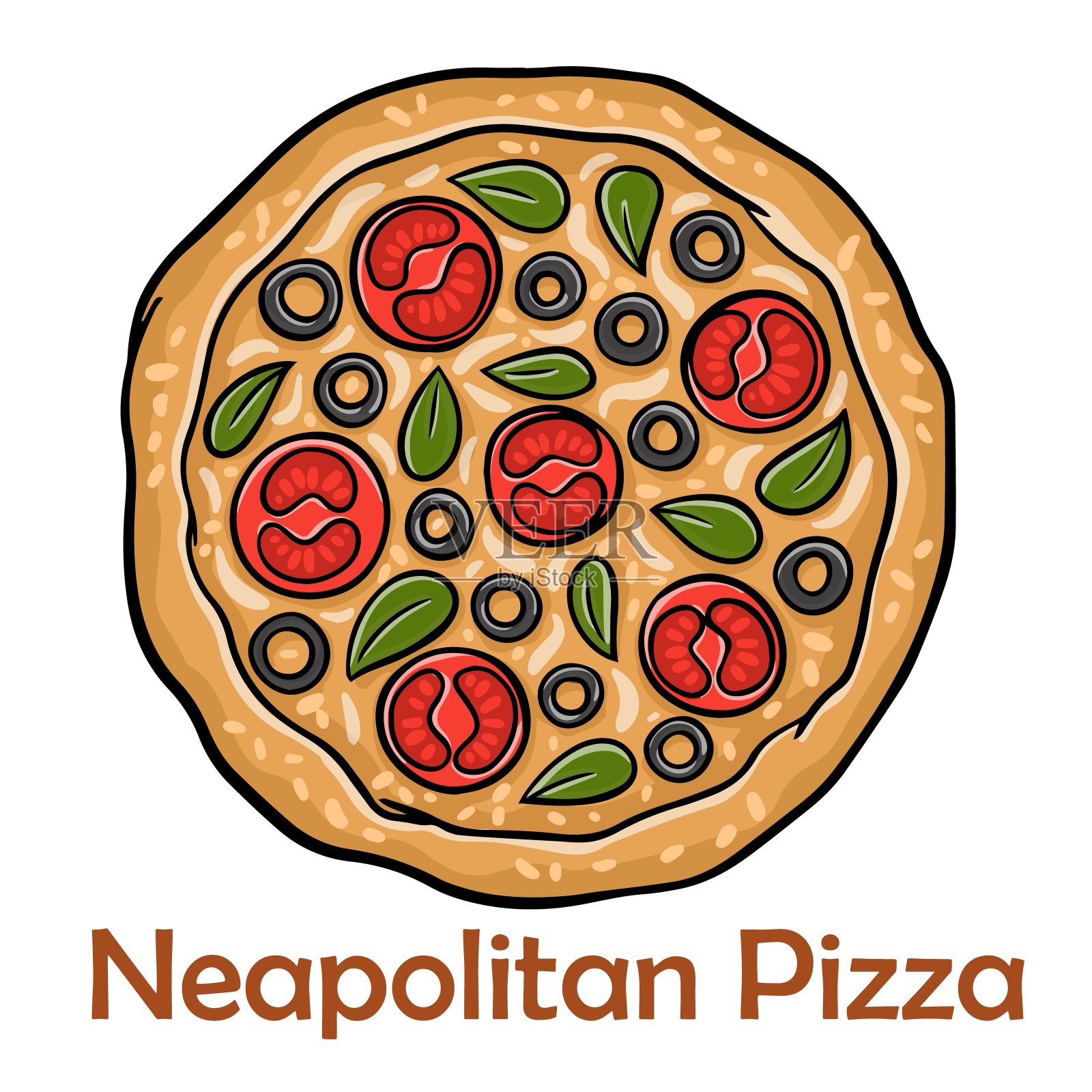 意大利佛卡夏面包,各种蔬菜馅料。白色背景的那不勒斯圆形披萨插画图片素材