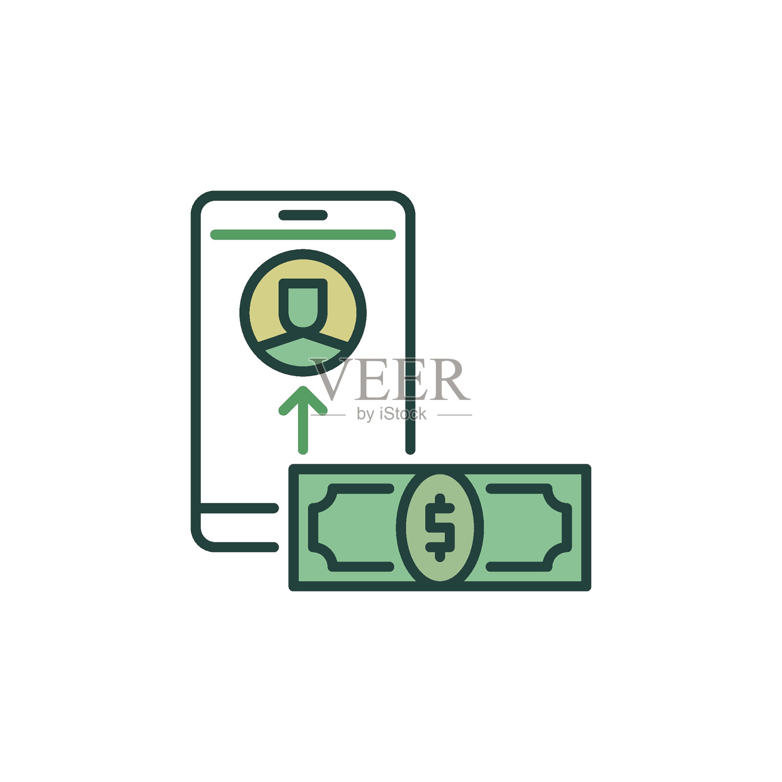 智能手机与纸币矢量在线腐败概念彩色图标插画图片素材