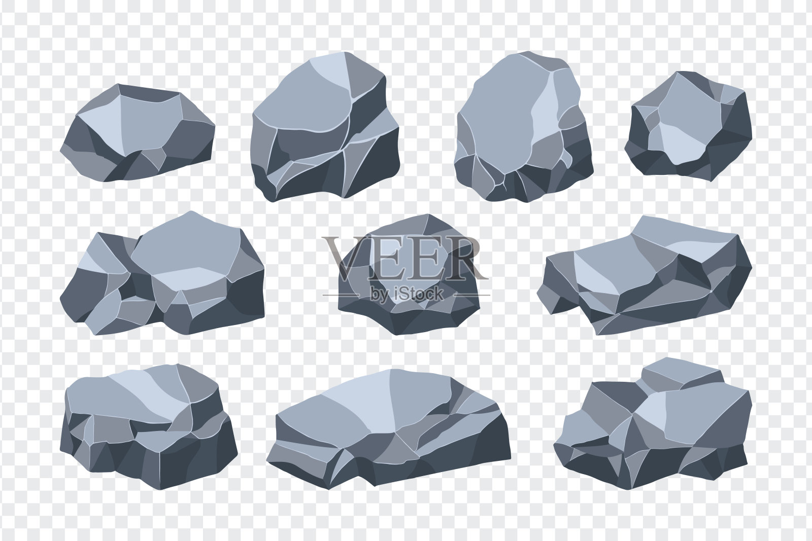 岩石和石头。不同形状的巨石集合。矢量图插画图片素材