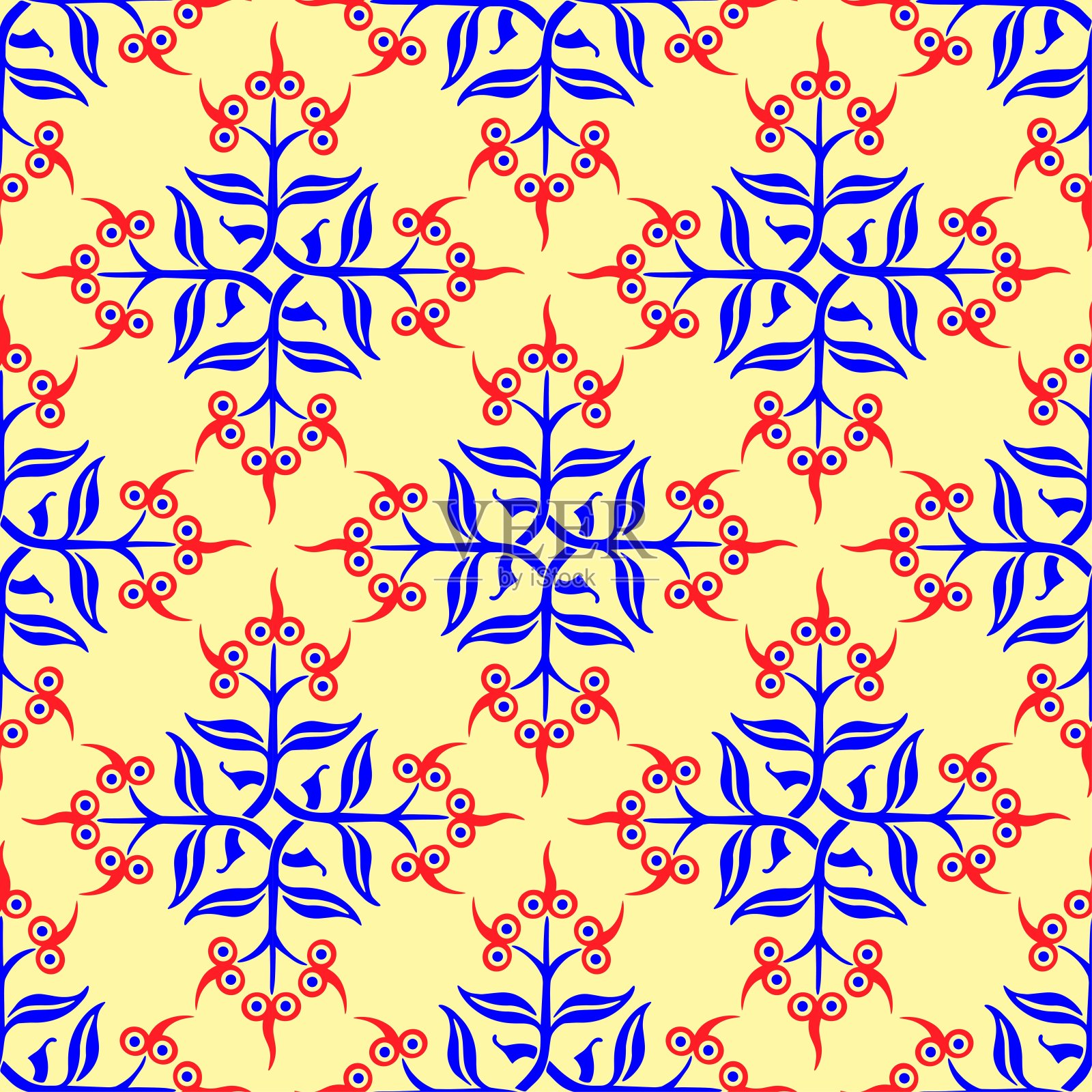 无缝可重复的图案。树叶和花朵。现代几何民间风格。丰富多彩,巧妙的图形设计。向量EPS10。插画图片素材