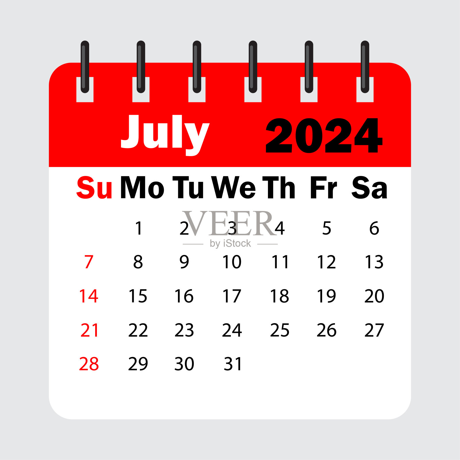 红叶历春。2024年7月。日历上有星期几。矢量插图。插画图片素材