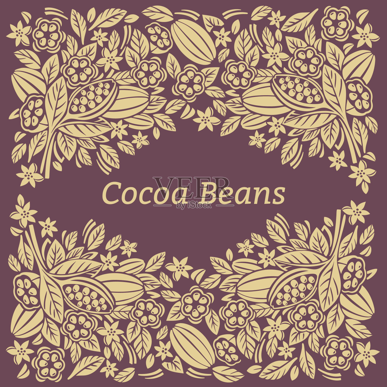 可可包装设计模板。可可豆和可可叶。矢量插图。插画图片素材