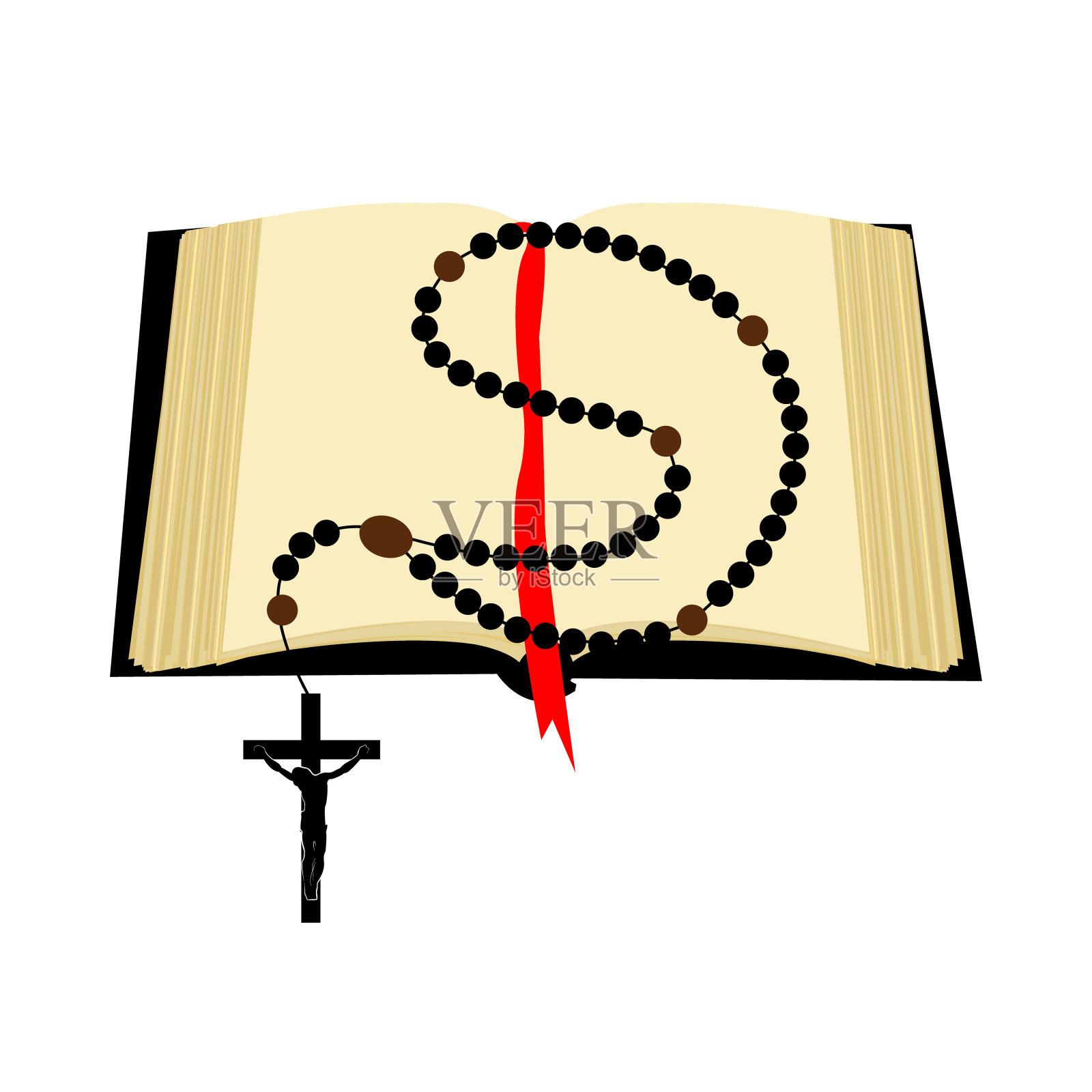 打开带有书签的书。阅读的页面。念珠祈祷。文学教育。日记。插画图片素材