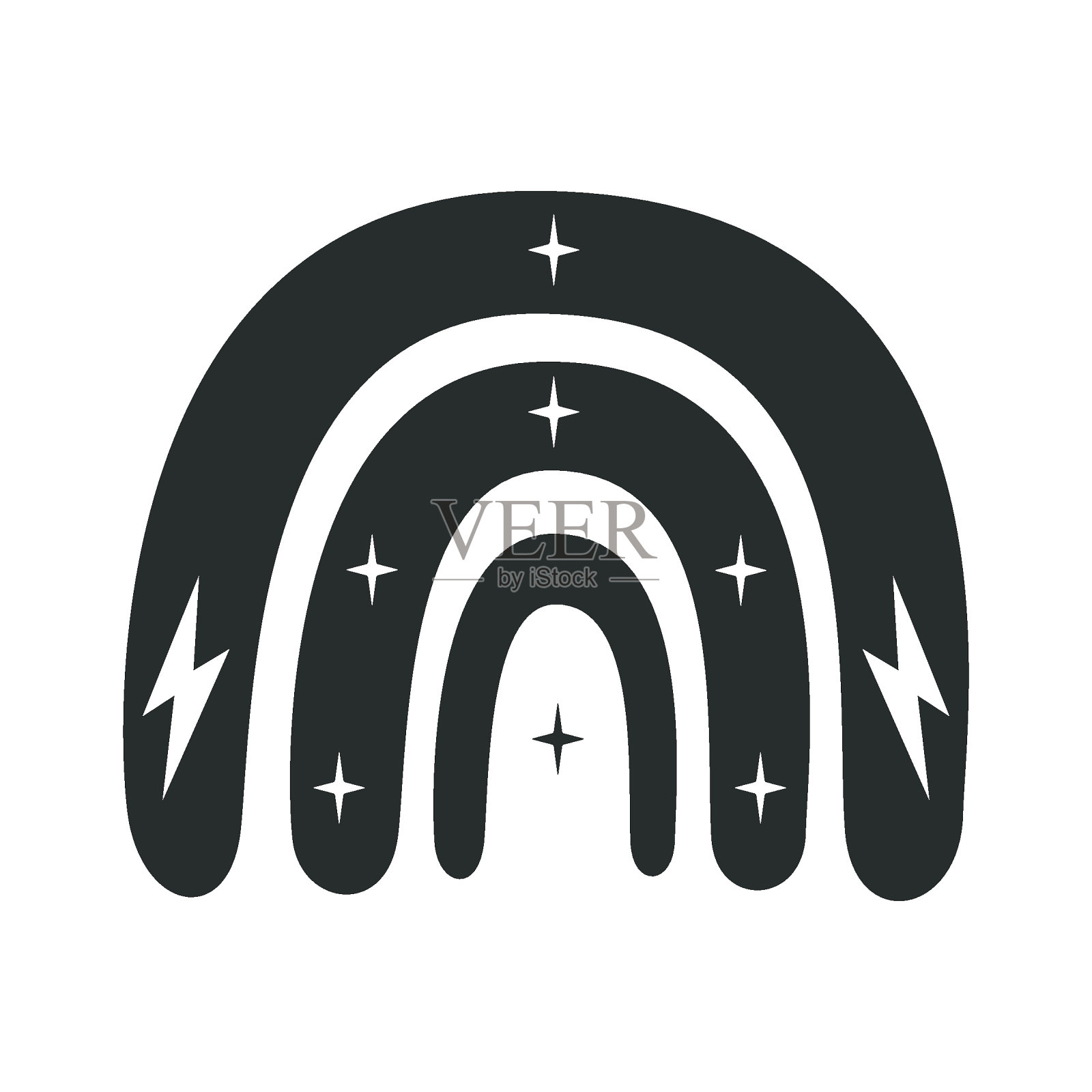 平面矢量嬉皮波西米亚插图。手绘复古绝妙的彩虹插画图片素材