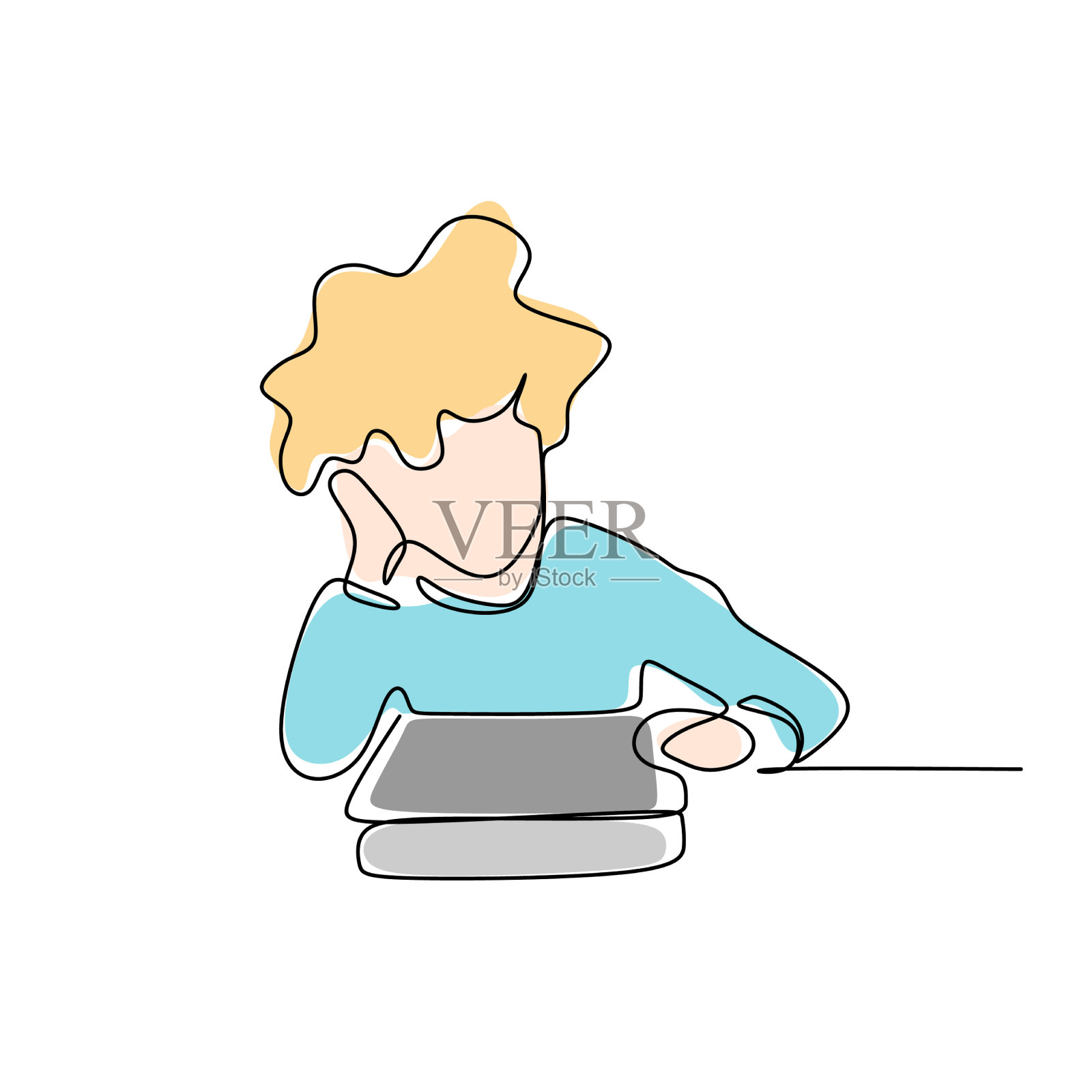 连续的线条画一个正在读书的孩子设计元素图片