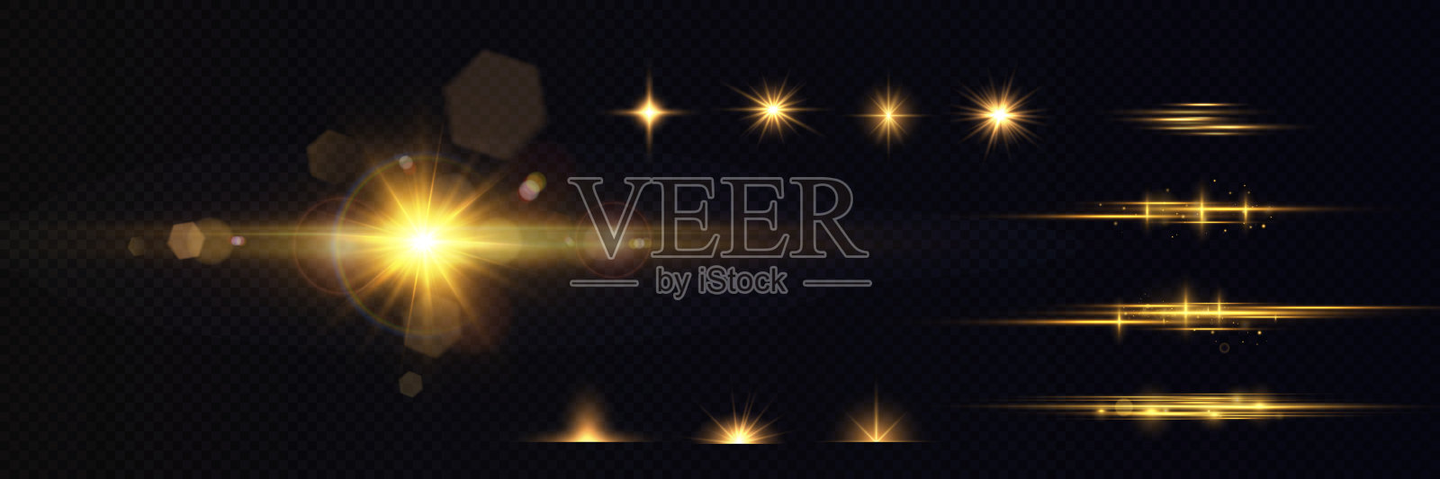 金色光矢量。明亮的金星。光闪。黄金闪闪发光。插画图片素材