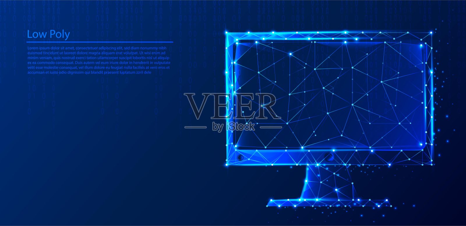 多边形笔记本电脑在深蓝色科技背景,三角形和粒子设计。插画图片素材