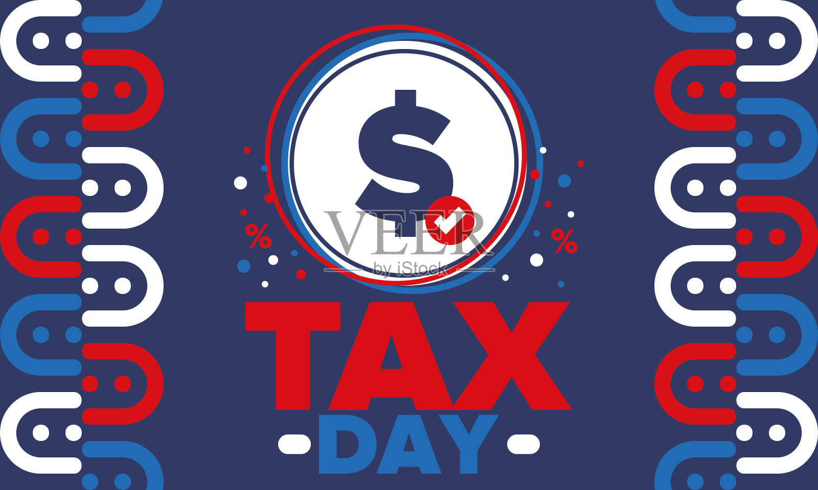 美国的国家税收日。联邦税务申报截止日期。个人收入申报表必须提交给联邦政府的日期。美国爱国矢量海报插画图片素材