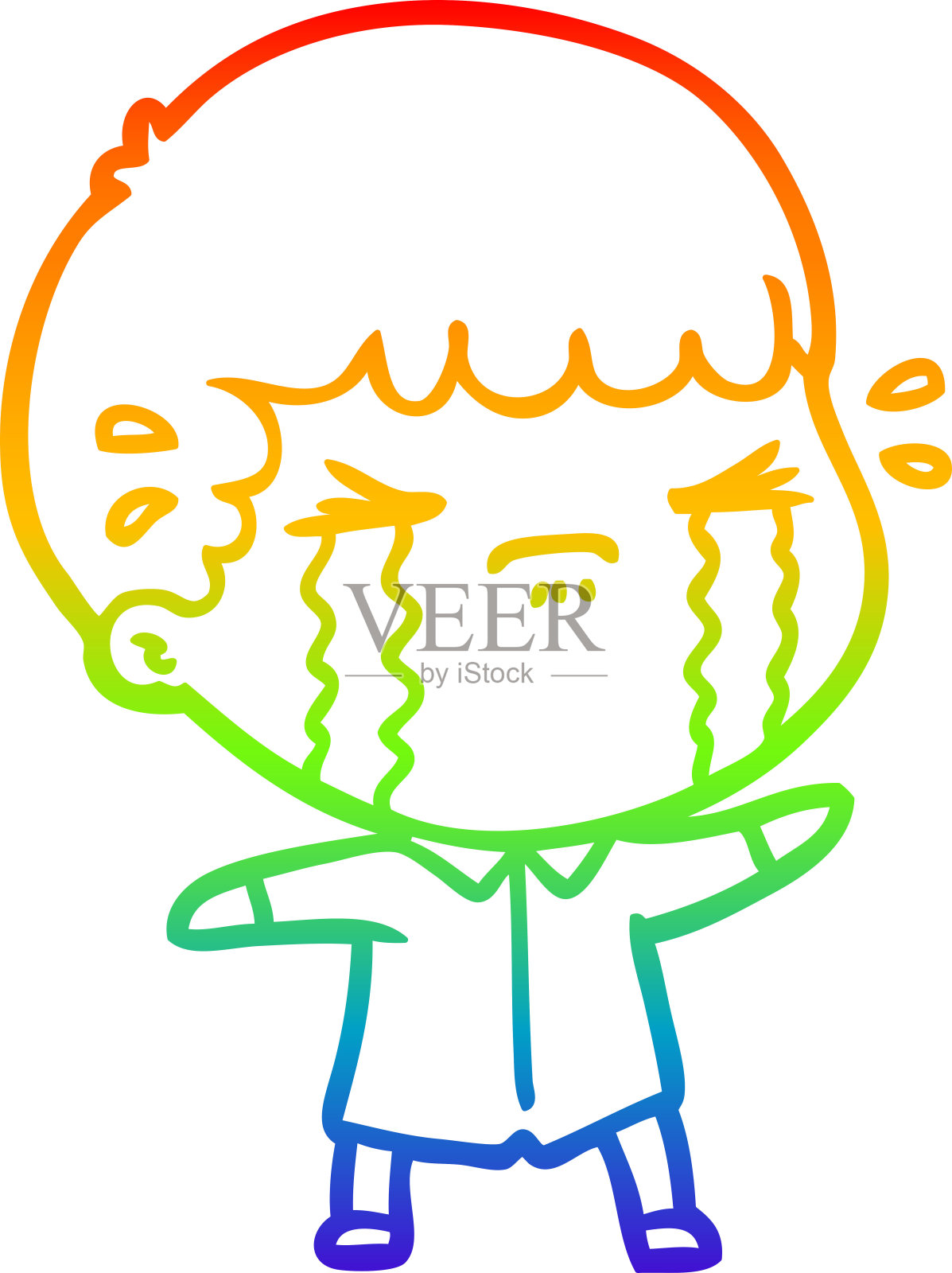 彩虹渐变线条画哭泣的卡通男人设计元素图片