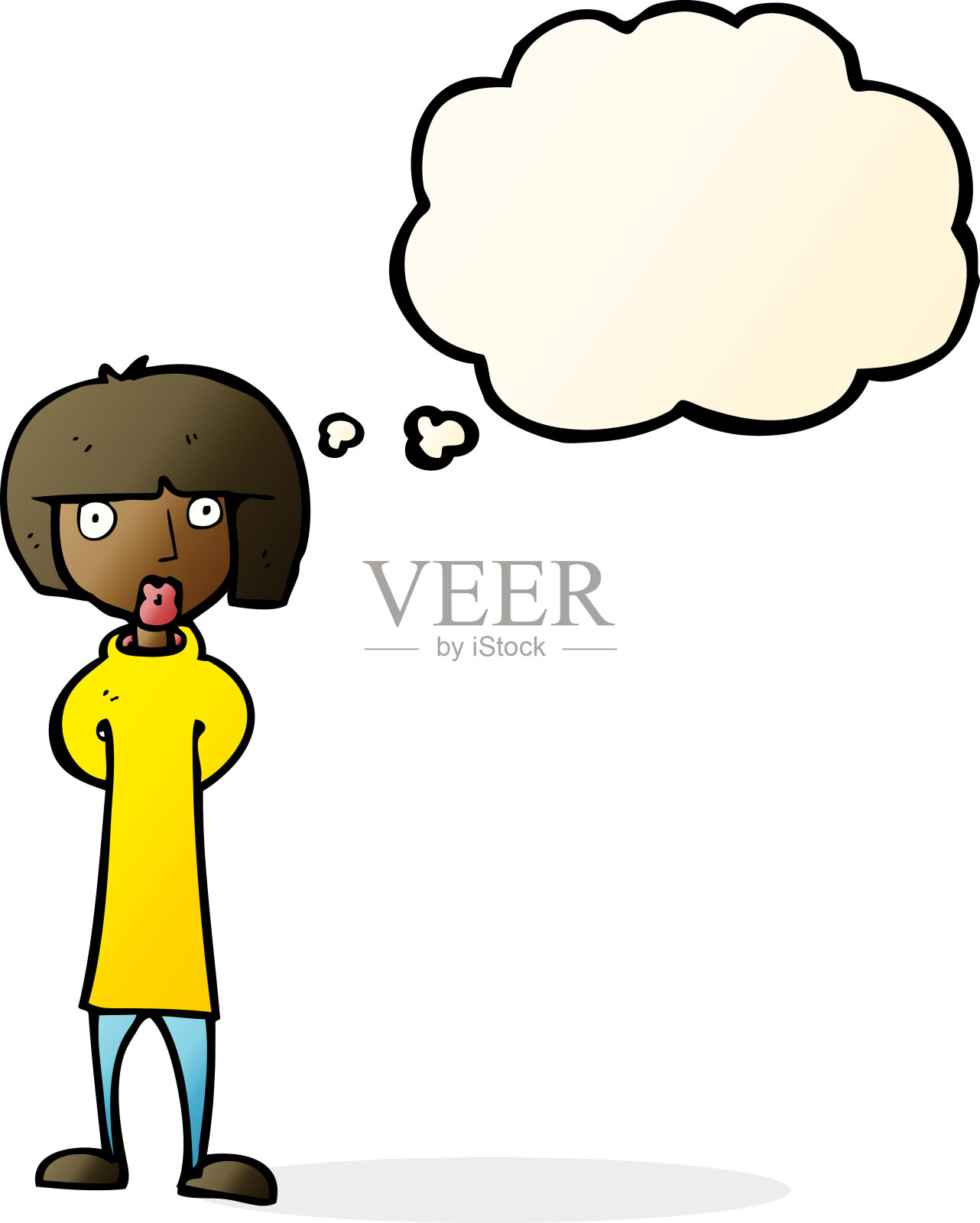 卡通好奇的女人与思想泡泡设计元素图片