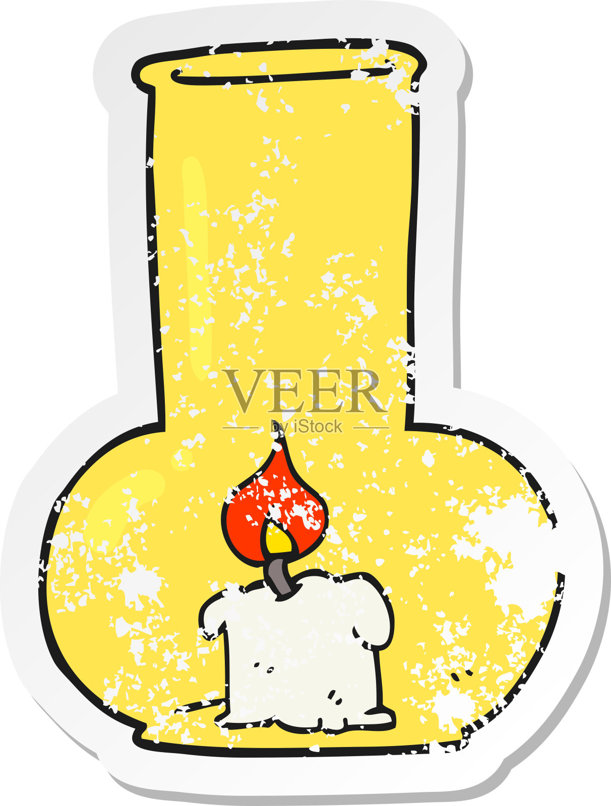 复古心疼贴纸的卡通旧玻璃灯和蜡烛插画图片素材