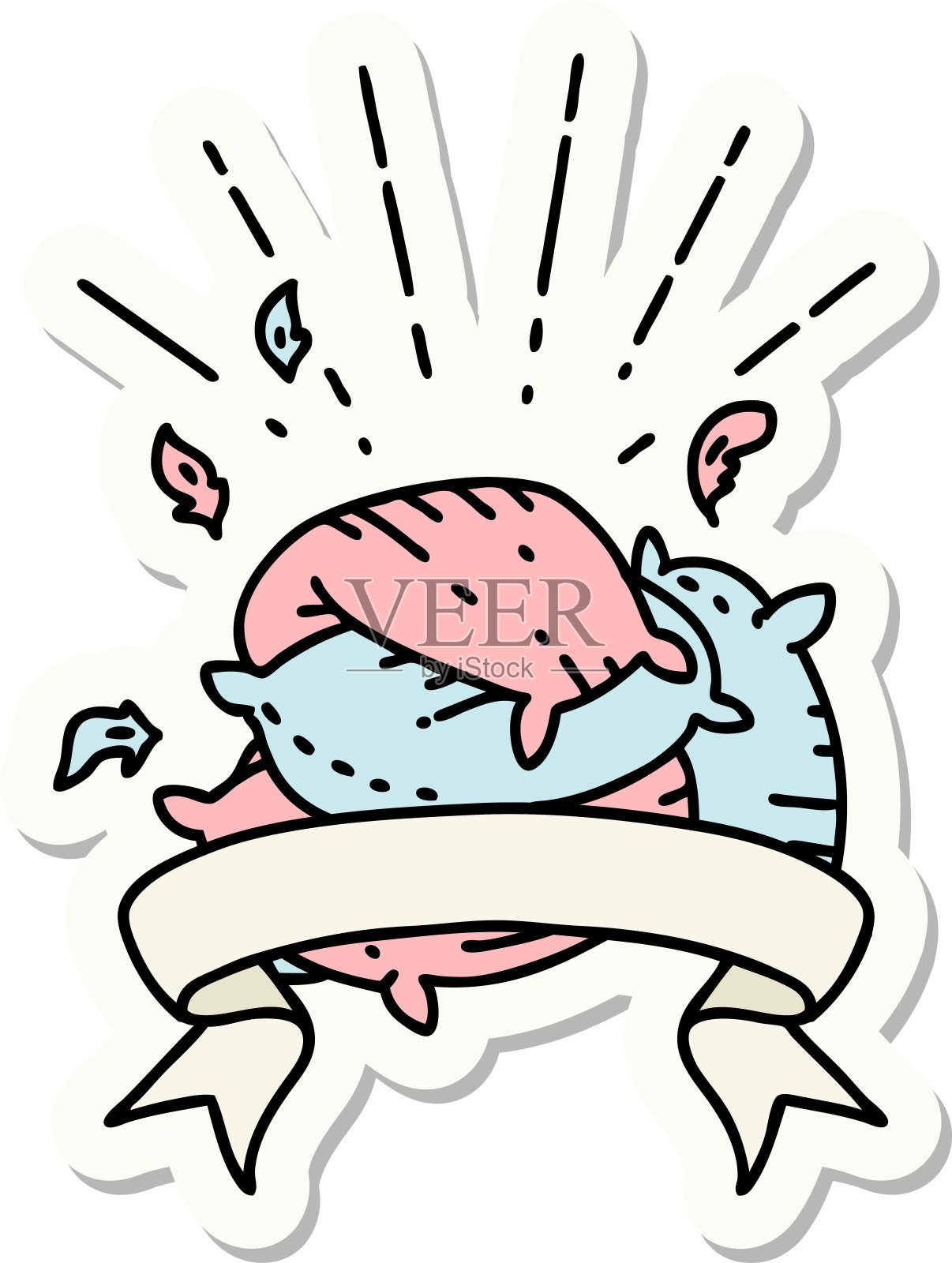 贴纸的纹身风格的枕头堆插画图片素材