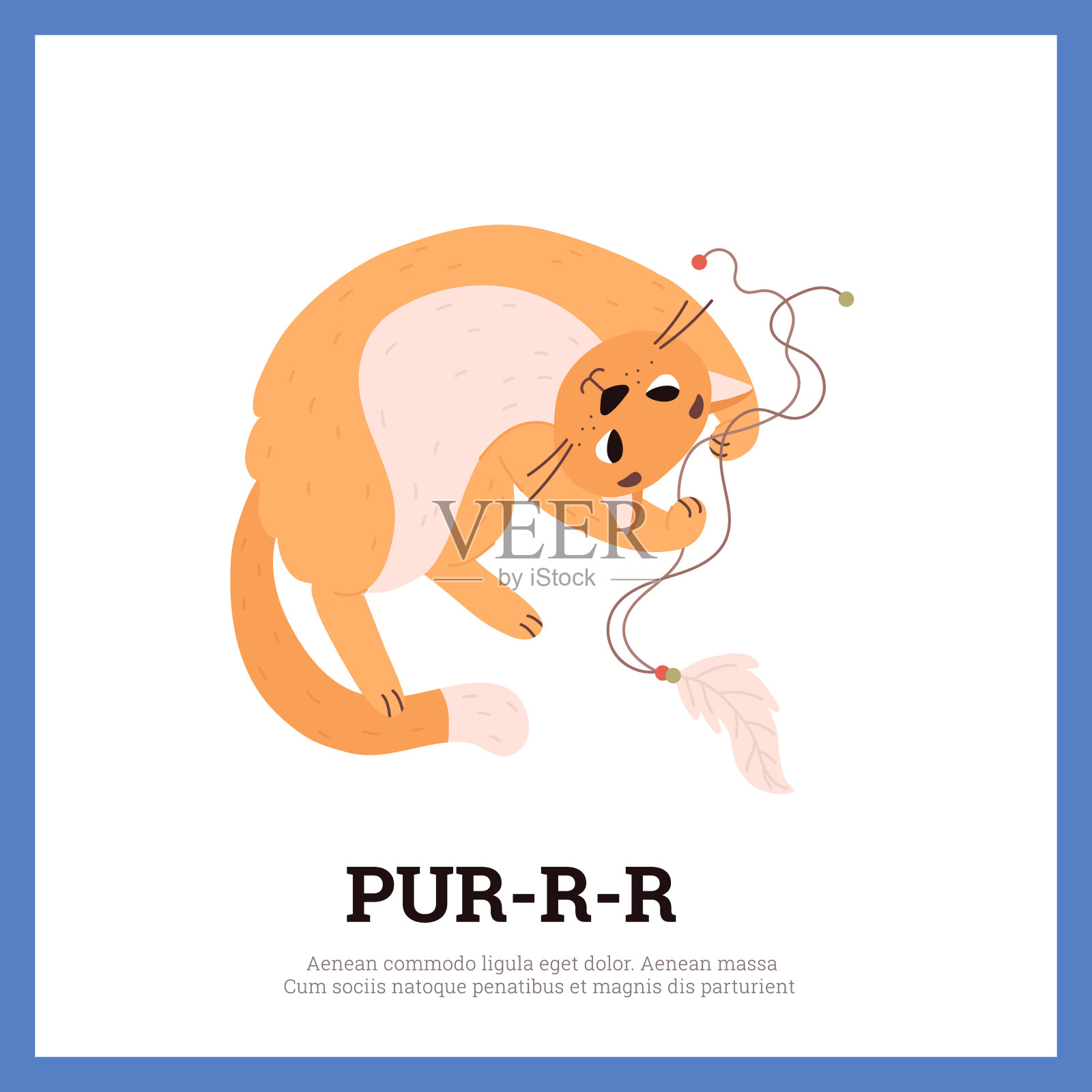 方形横幅与有趣的玩猫平风格,矢量插图插画图片素材