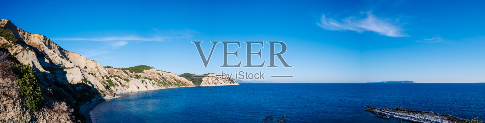 从Arkoudilas视点看风景全景沙滩,山脉,爱奥尼亚海科孚岛,希腊。高质量照片照片摄影图片