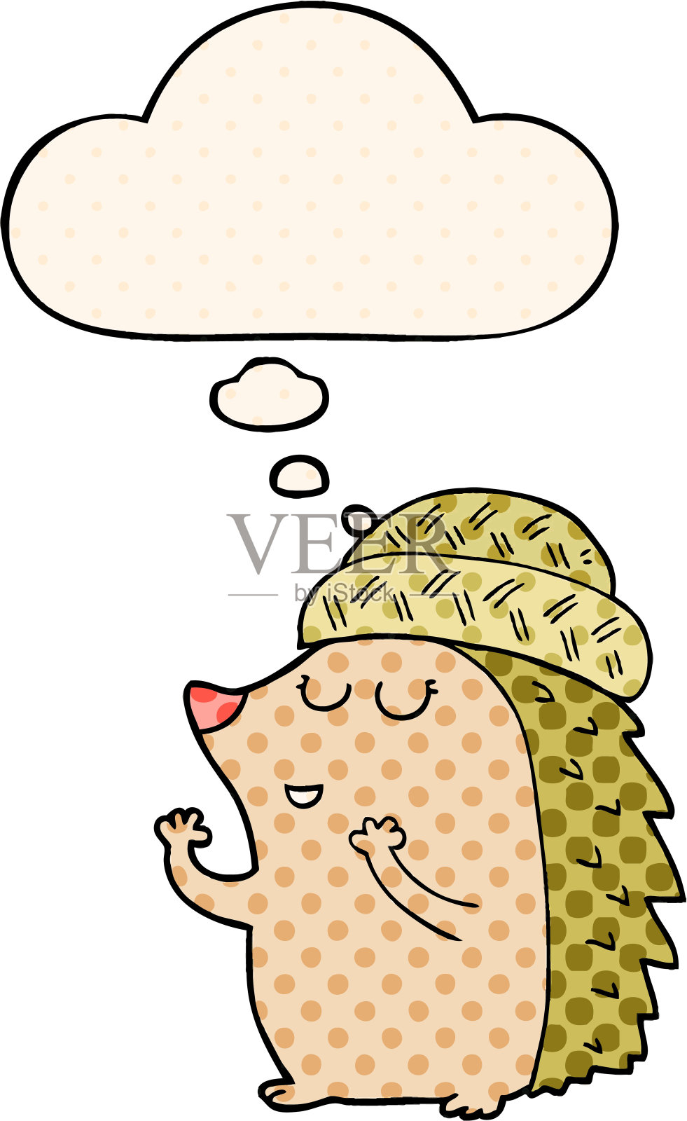 卡通刺猬戴着漫画风格的思想泡泡帽子设计元素图片
