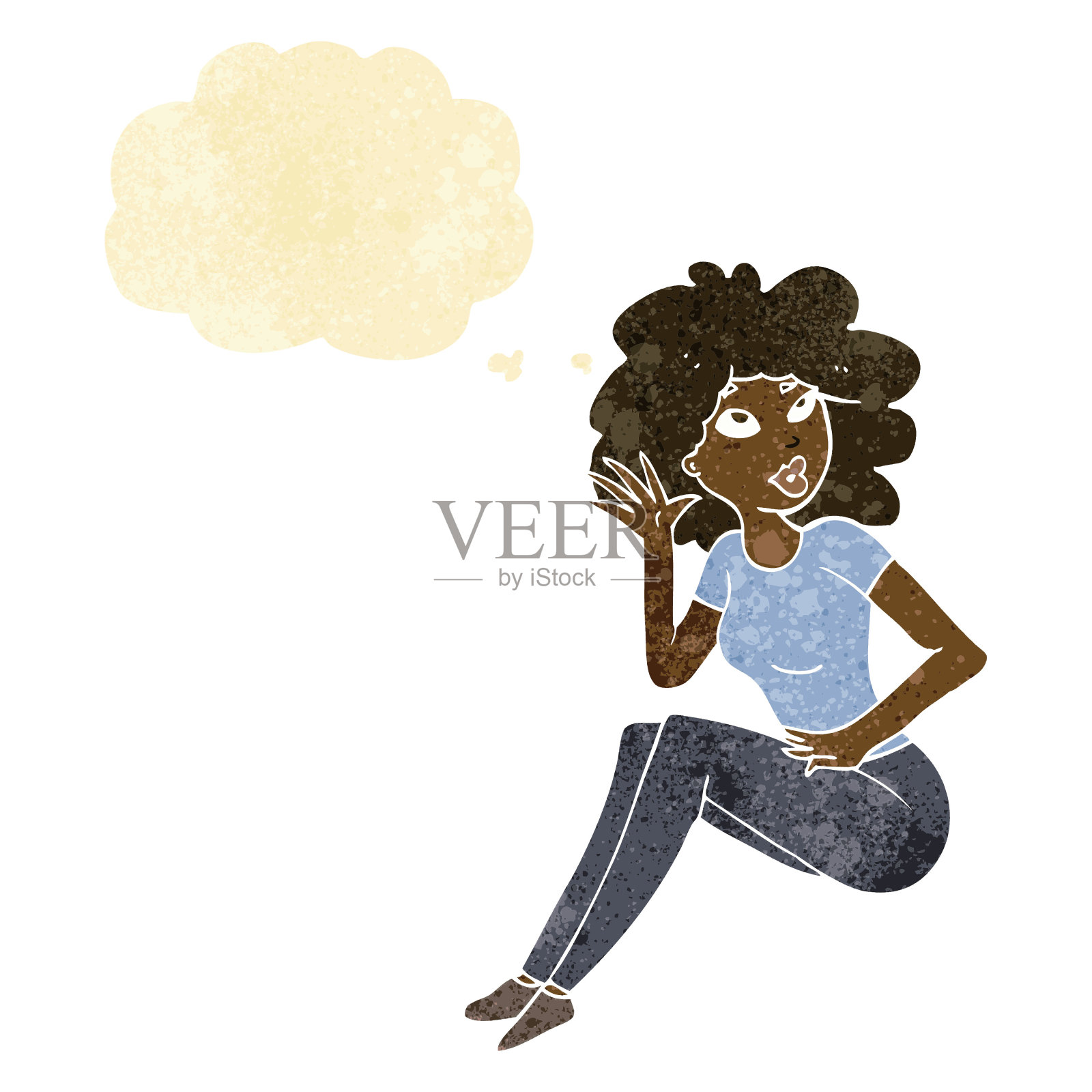 卡通女人用思想泡泡倾听插画图片素材