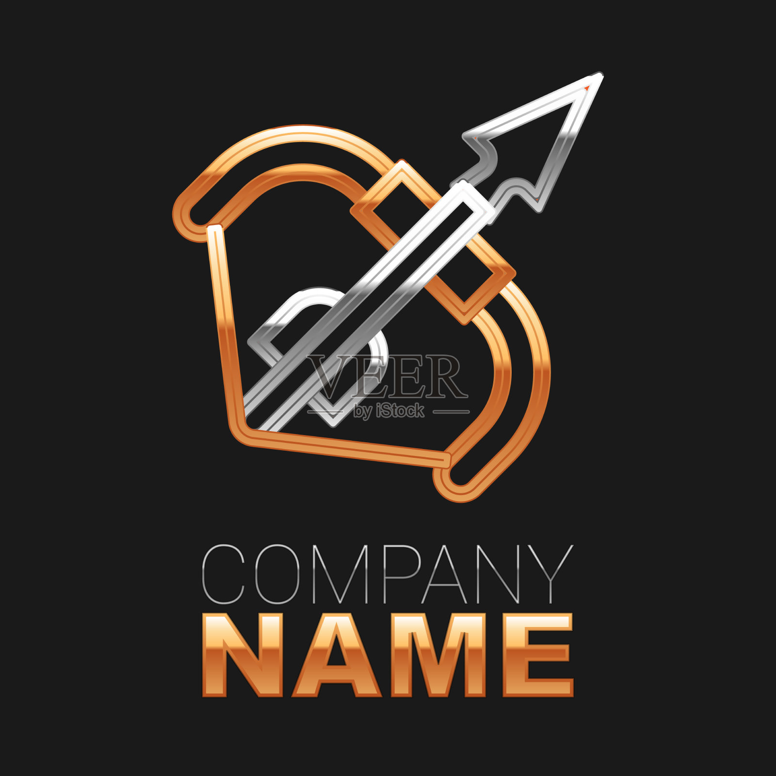 线条中世纪的弓箭图标孤立在黑色上插画图片素材