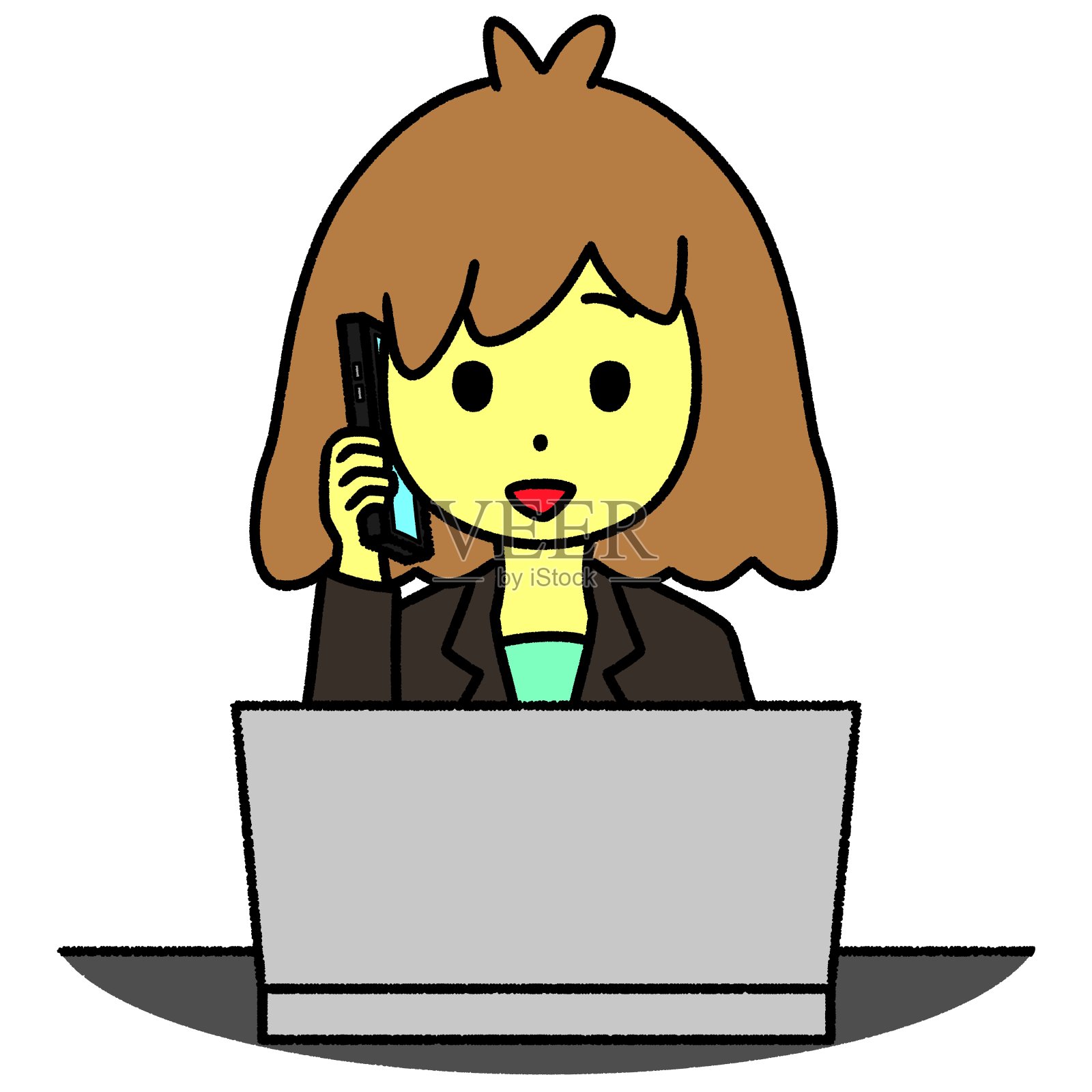 一个在办公室工作的女人插画图片素材