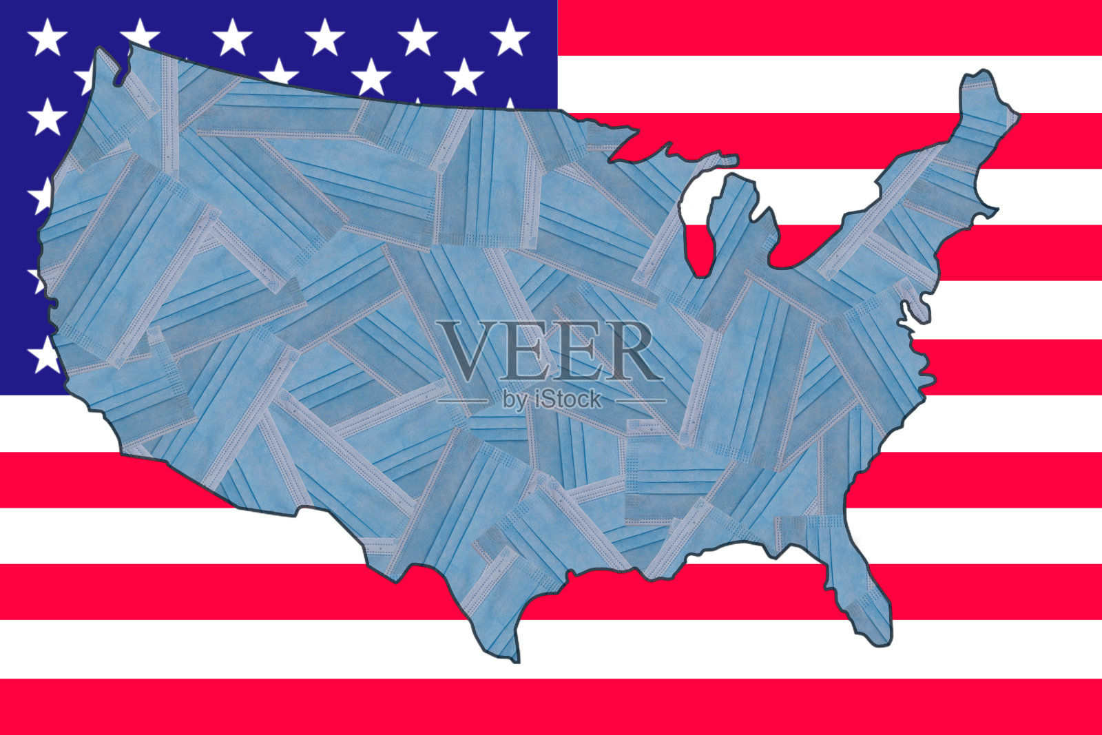 蓝色医用口罩以美国国旗为背景插画图片素材