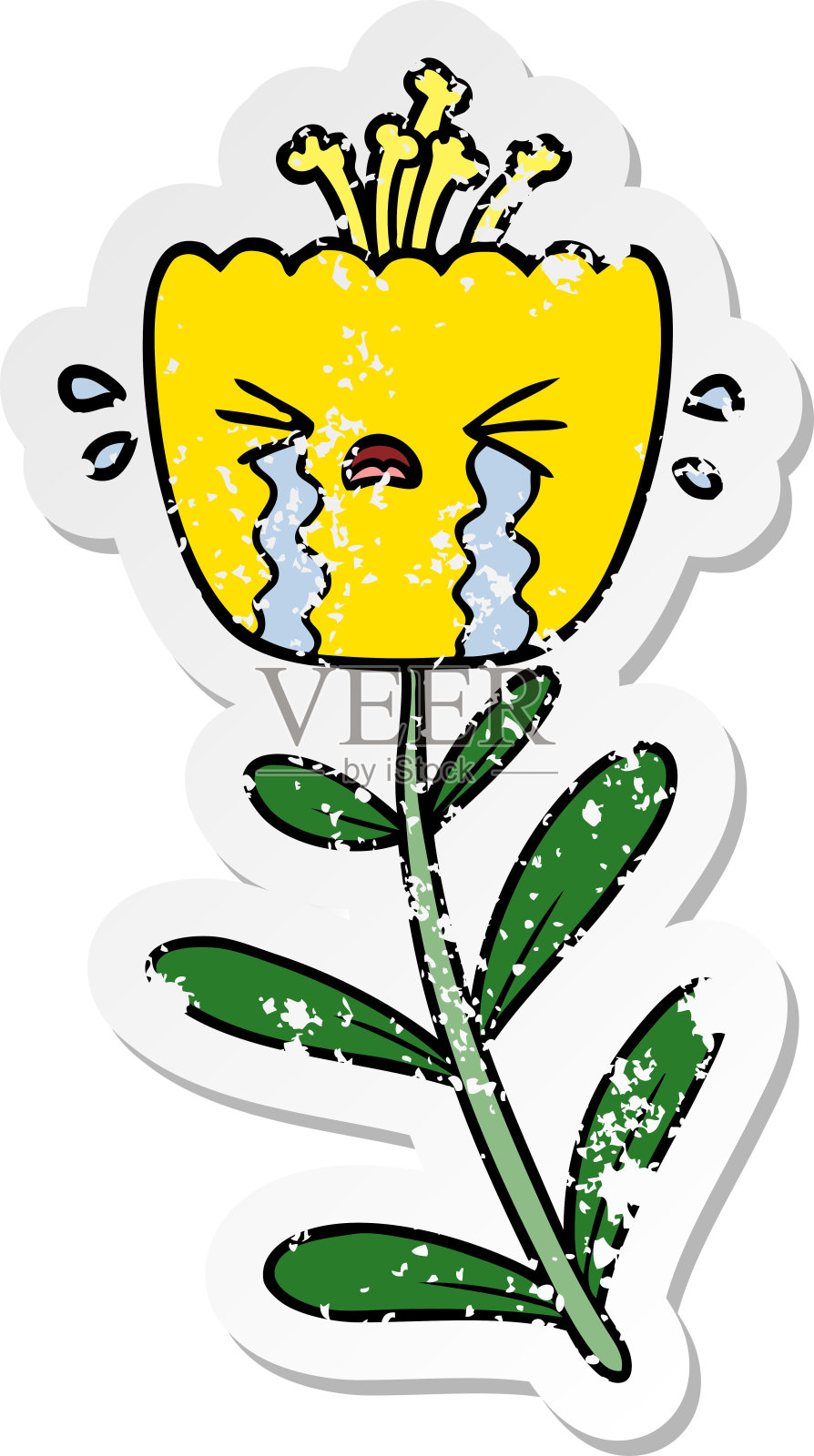 悲伤的贴纸卡通哭泣的花设计元素图片