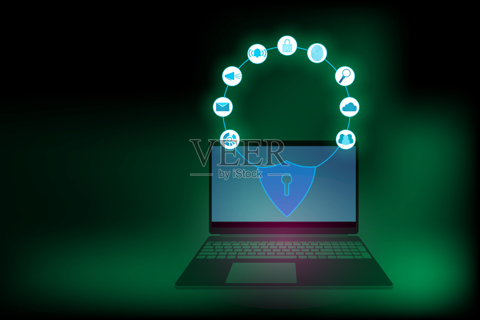 笔记本电脑网络安全系统设计背景。插画图片素材