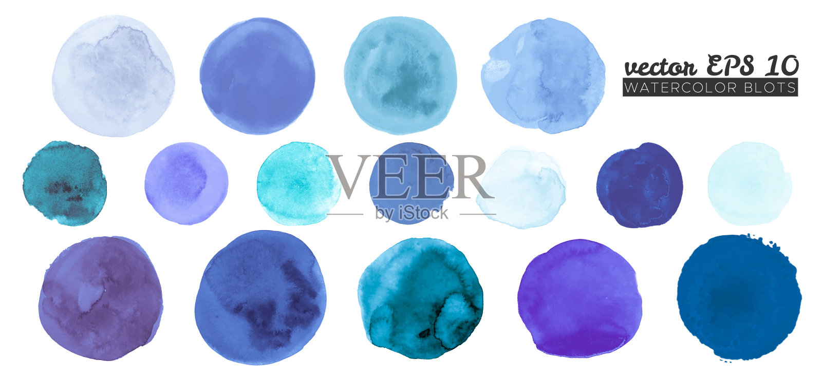 新鲜水彩点。图形手绘在纸上的污渍。艺术点元素。垃圾蓝水彩点。摘要插画图片素材