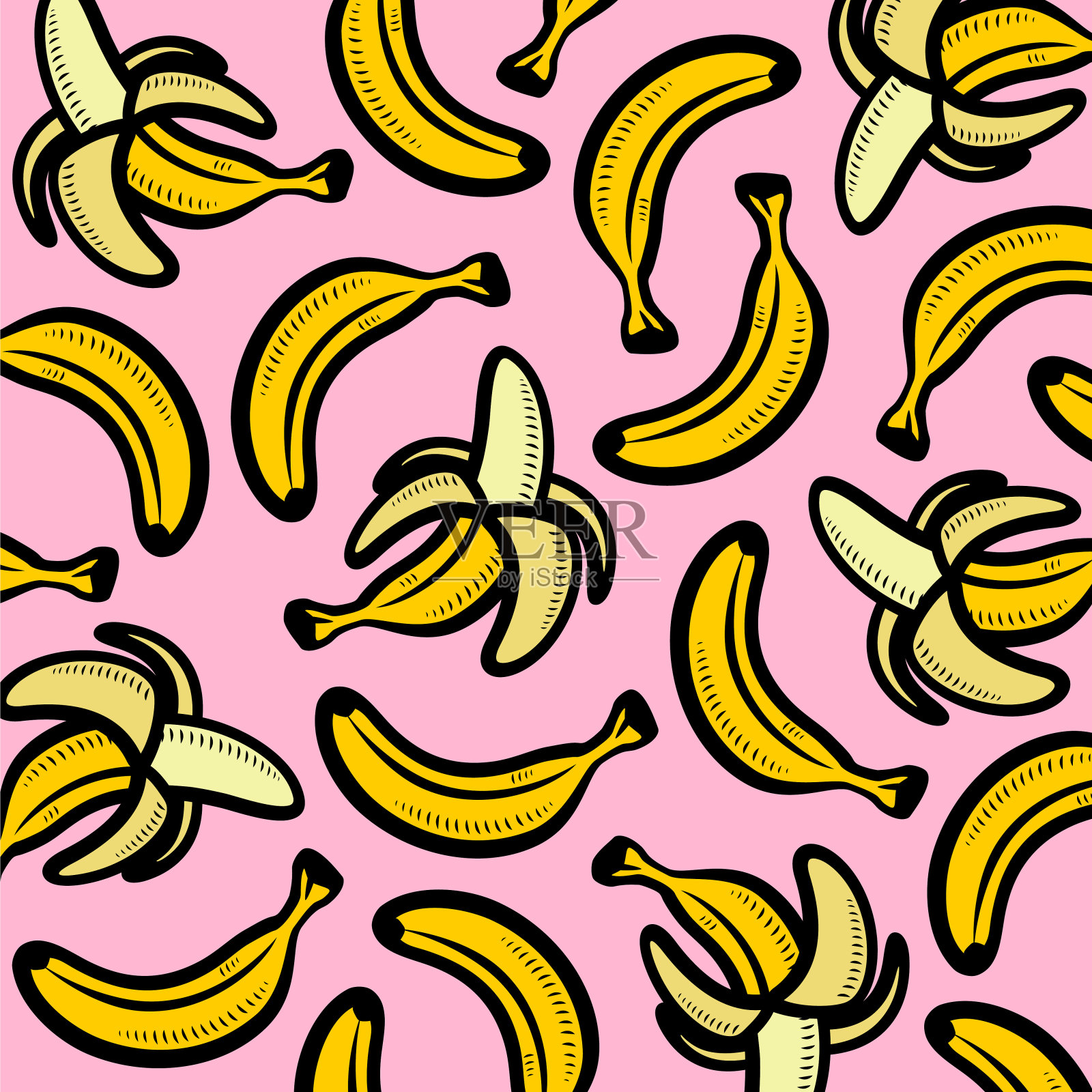 香蕉图案背景设置。收藏图标香蕉。向量插画图片素材