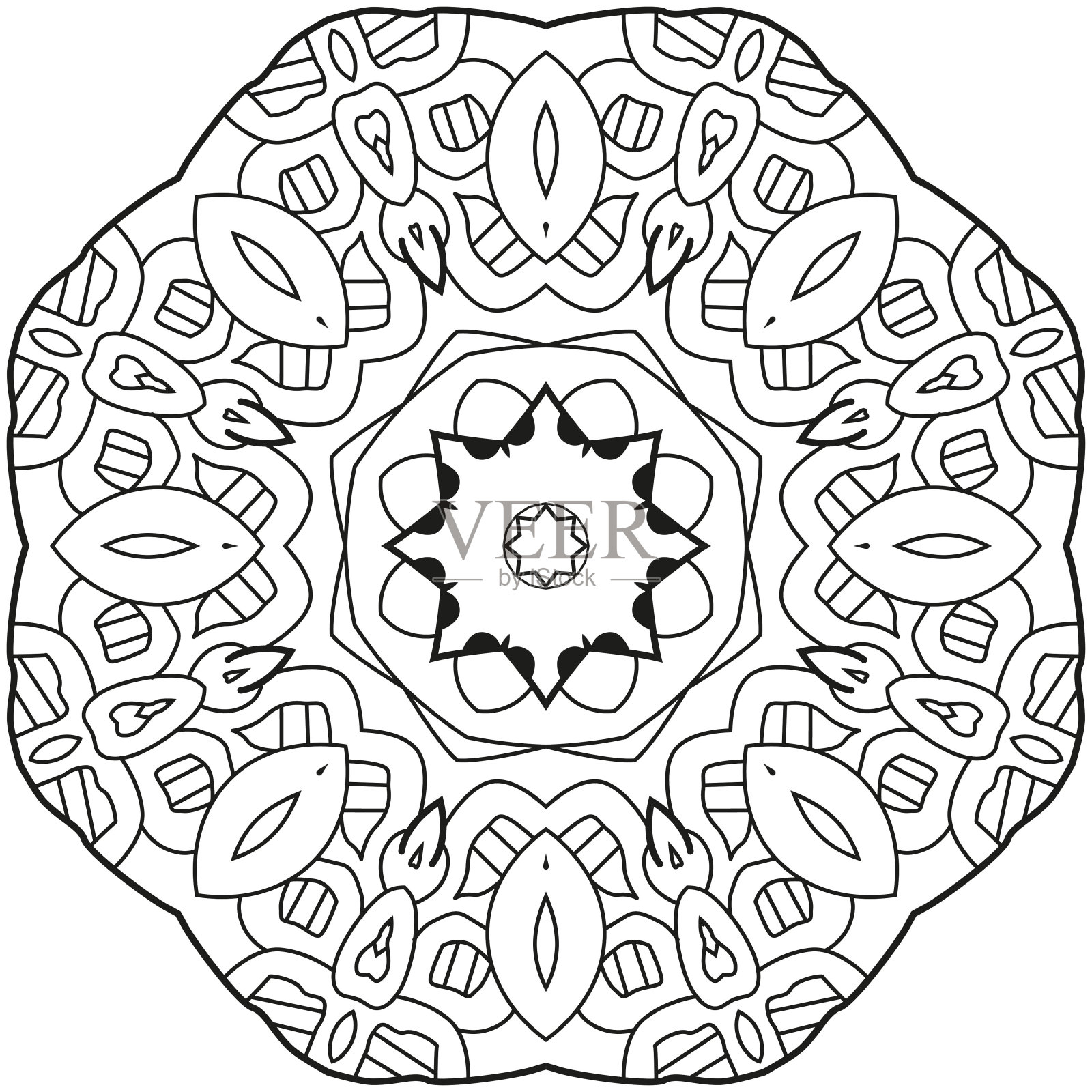 手绘曼陀罗着色页。插画图片素材