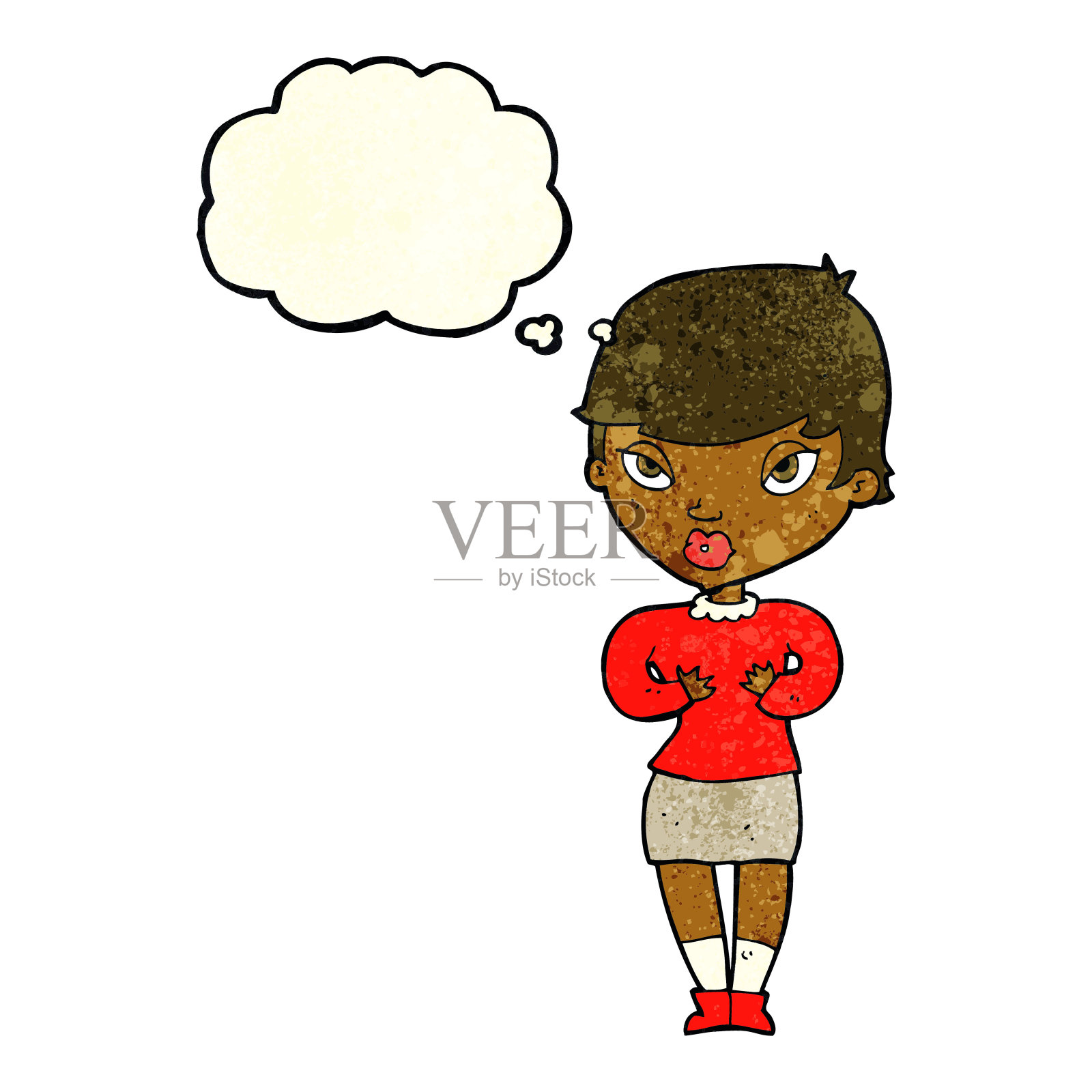 卡通女人用思想泡泡示意自己插画图片素材