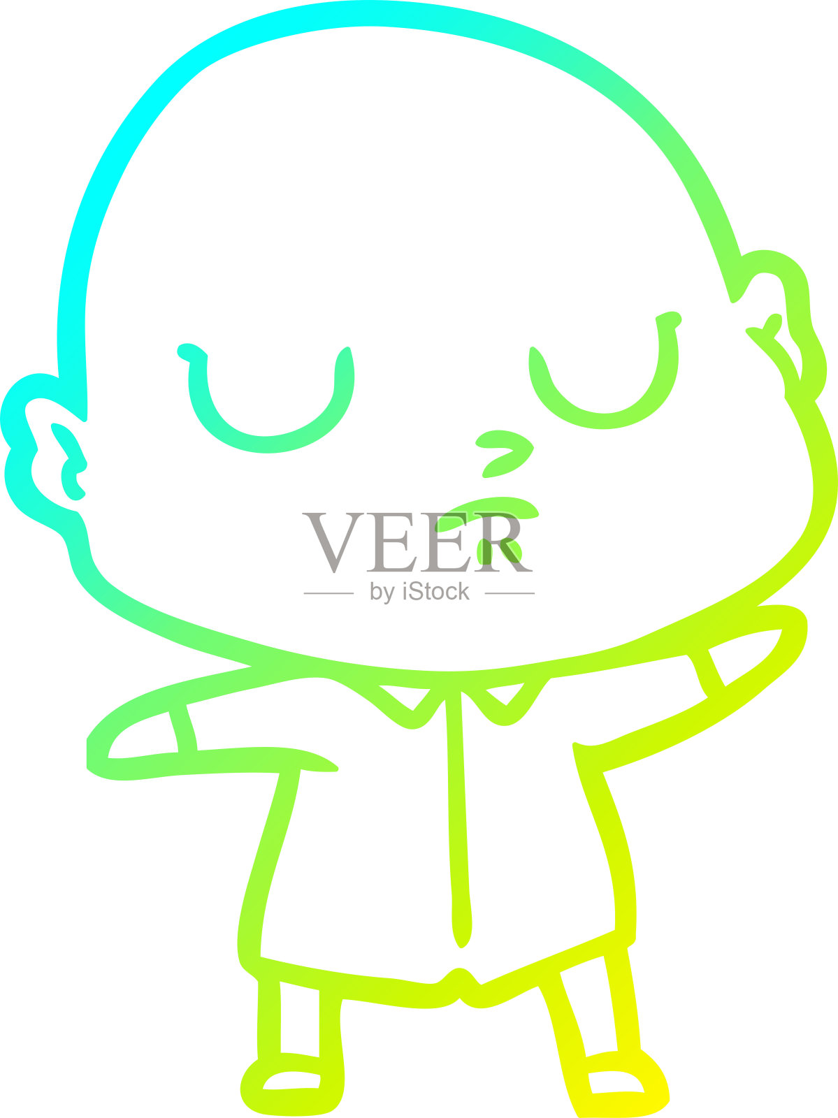冷渐变线条卡通秃头男人插画图片素材