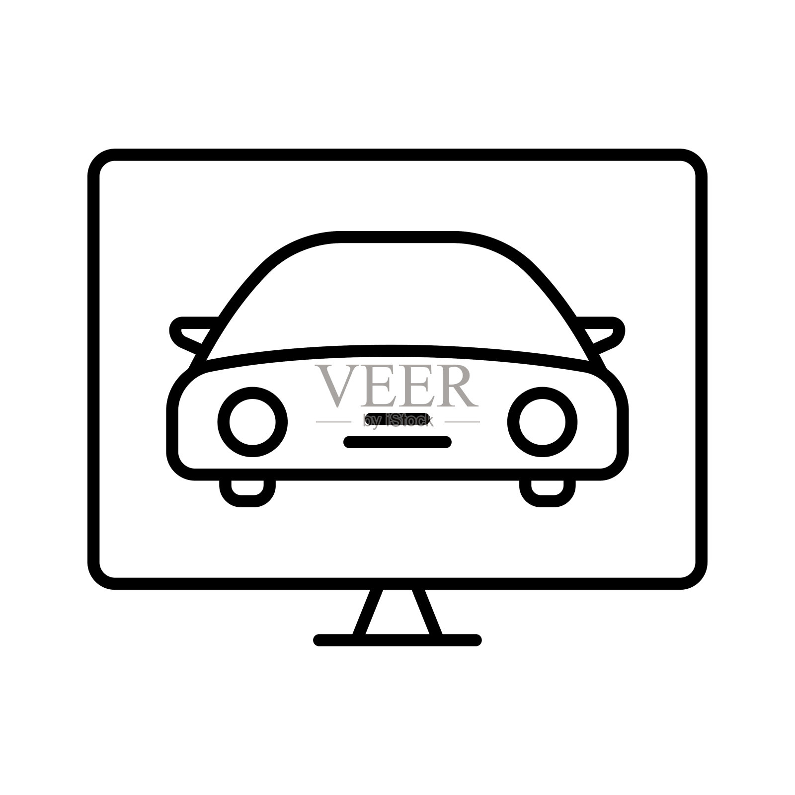 诊断图标说明。汽车图标与笔记本电脑。图标与汽车服务、汽车维修有关。轮廓图标样式。简单的矢量设计可编辑插画图片素材