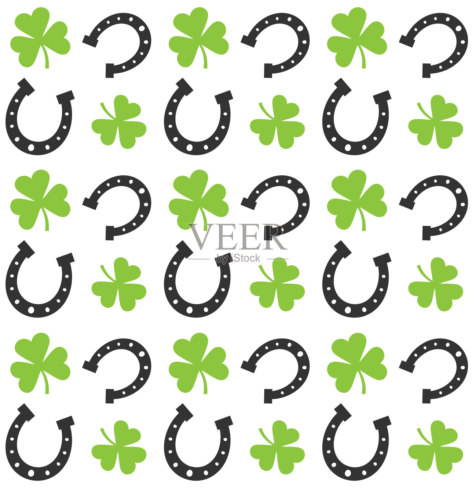 矢量无缝模式的平马蹄和三叶草插画图片素材