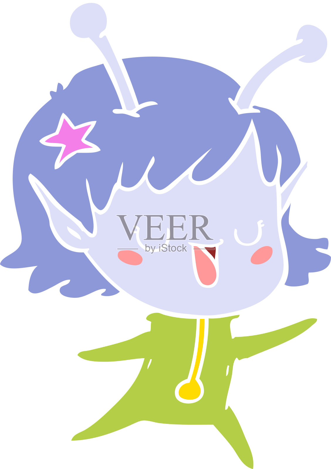 快乐外星女孩平面色彩风格卡通插画图片素材