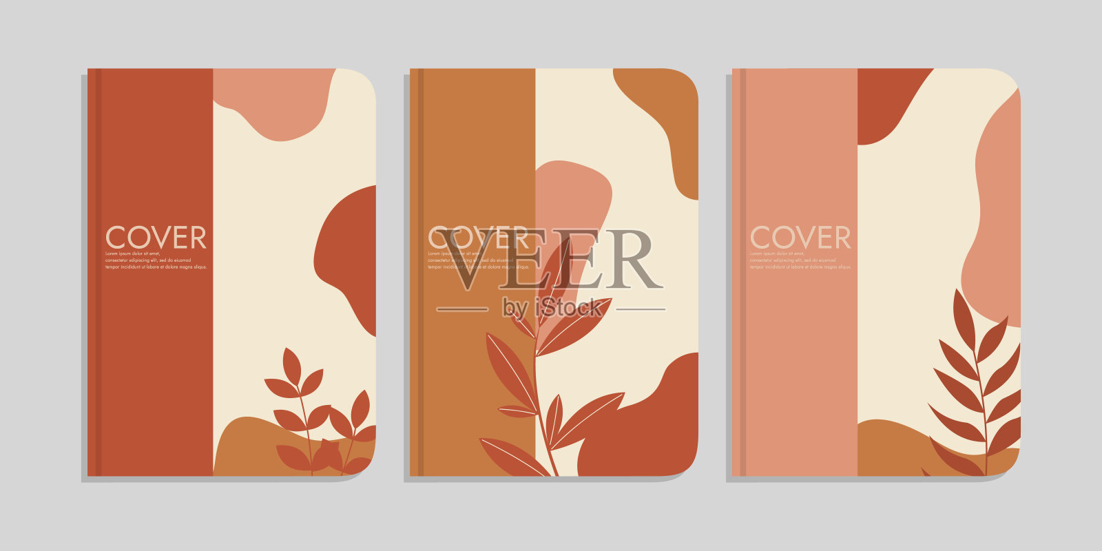 一套书封面设计与手绘花卉装饰。抽象的复古植物背景。适用于笔记本、请柬、卡片、日记本、计划表、宣传册、书籍、目录插画图片素材