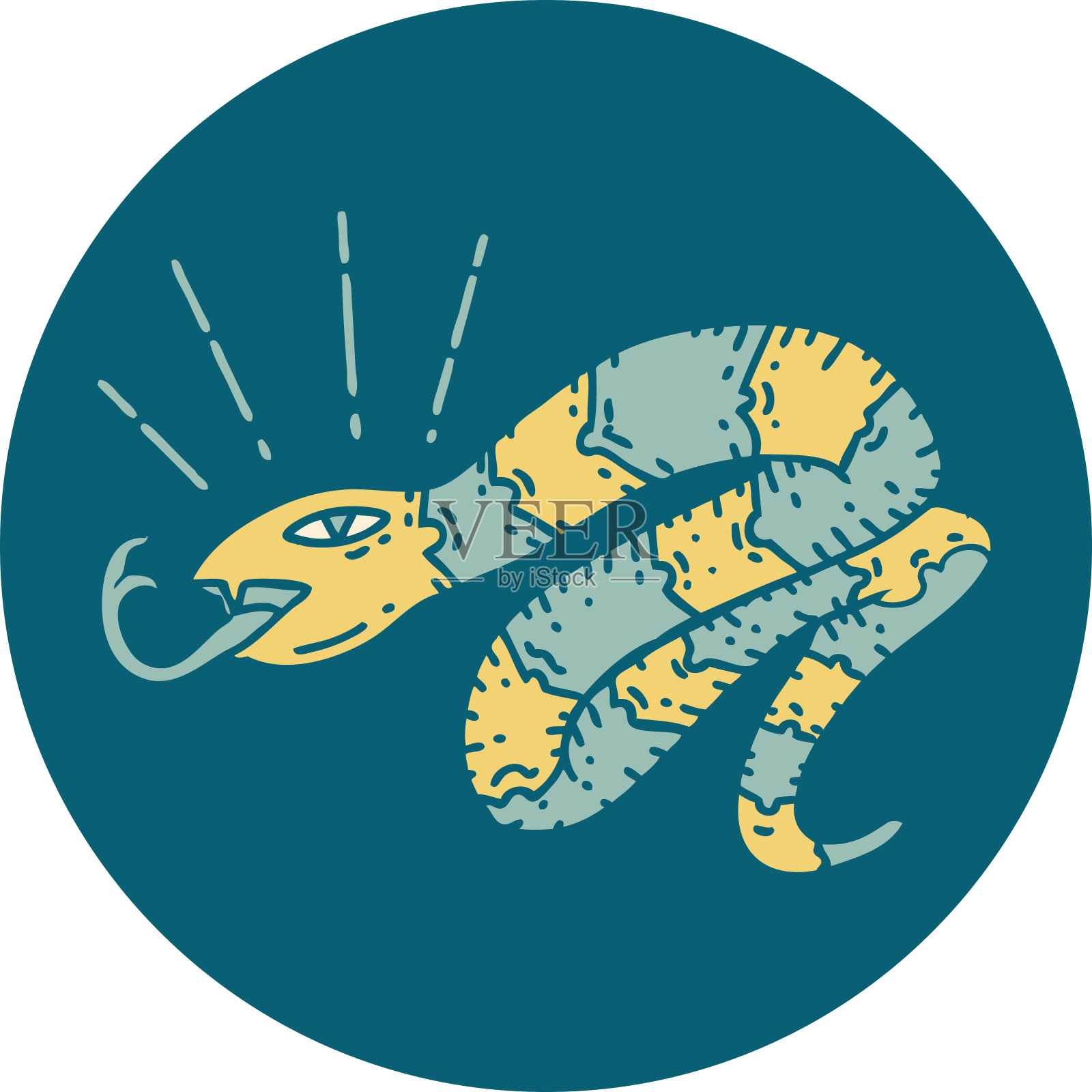 图标的纹身风格嘶嘶蛇插画图片素材