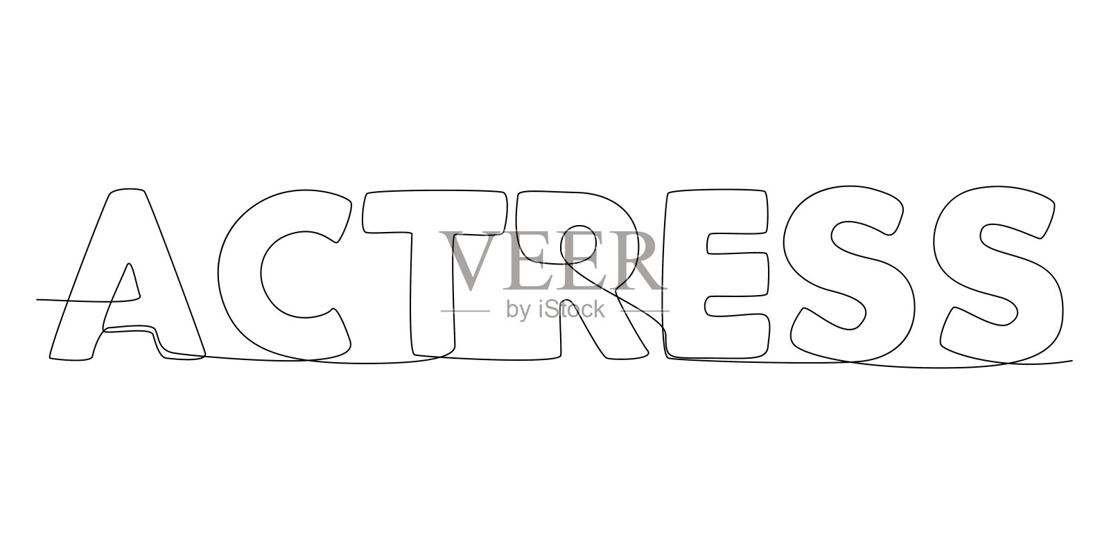 一行连续的女演员字。细线插图矢量概念。轮廓图创意。插画图片素材