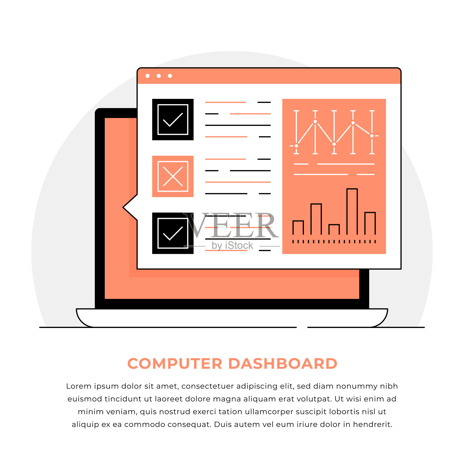 计算机仪表板平面设计细线插图,股票插图插画图片素材