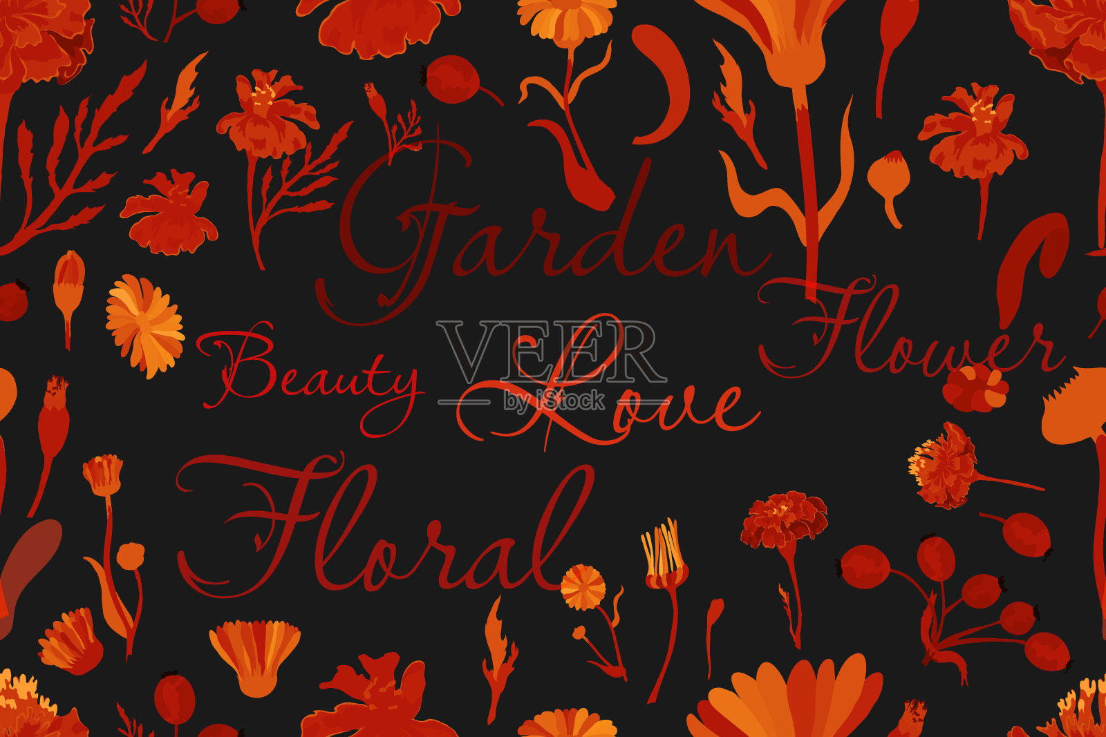 无缝图案与手绘花园花卉插画图片素材