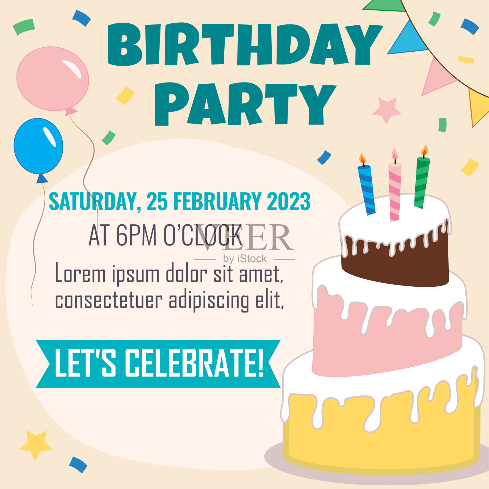 生日快乐贺卡和派对邀请模板插画图片素材