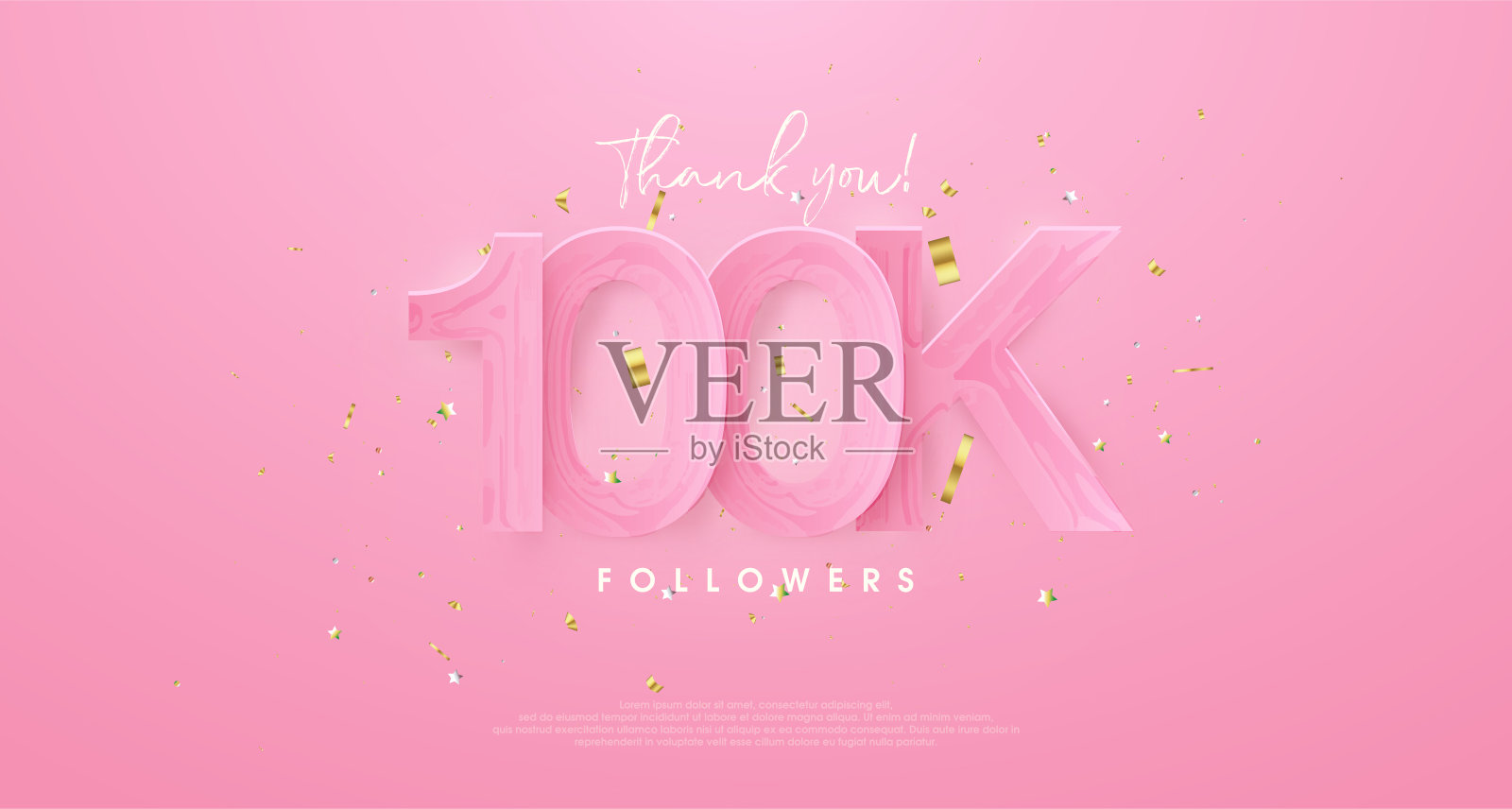 粉色背景表示非常感谢10万粉丝。奖励矢量背景成就庆祝设计。插画图片素材
