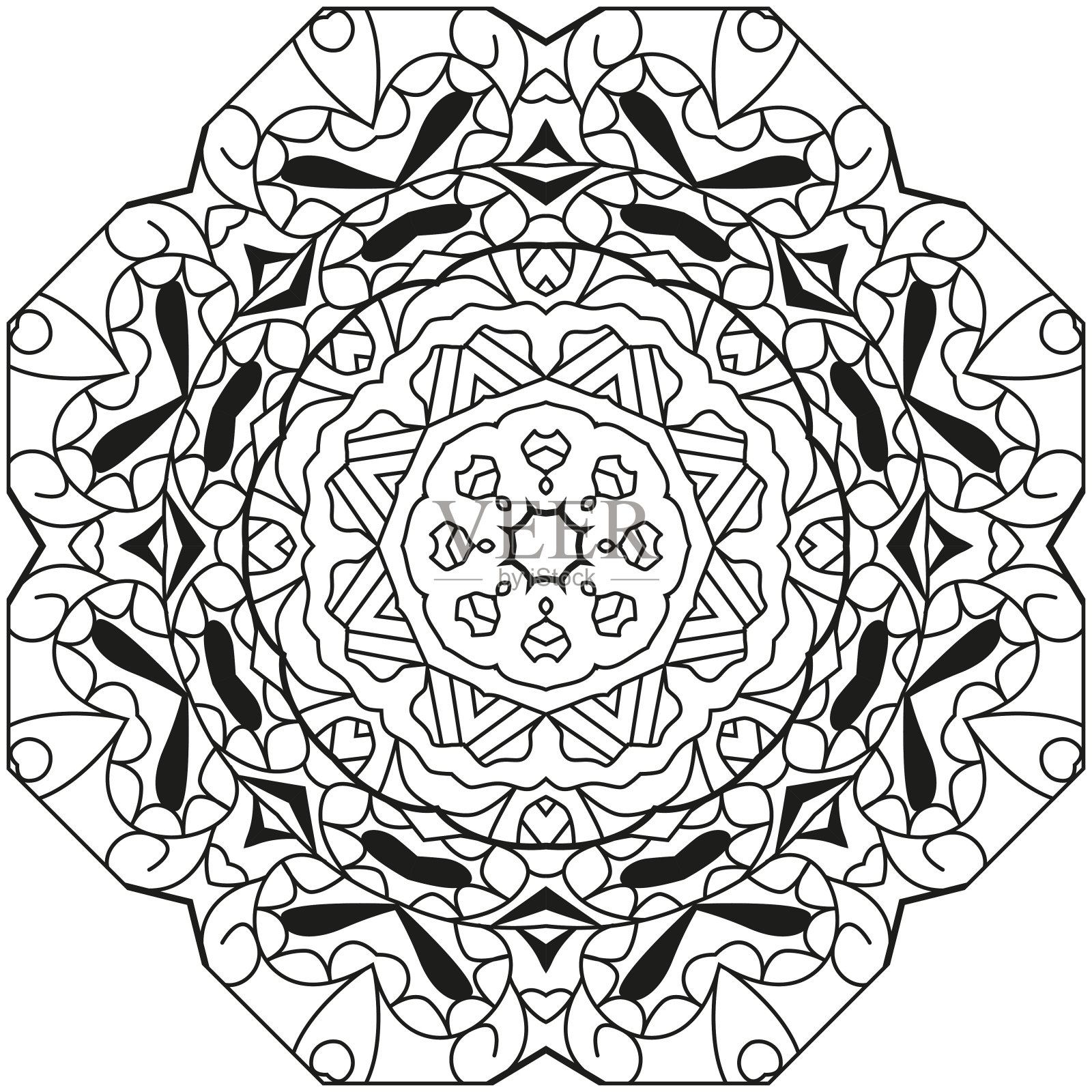 手绘曼陀罗着色页。插画图片素材