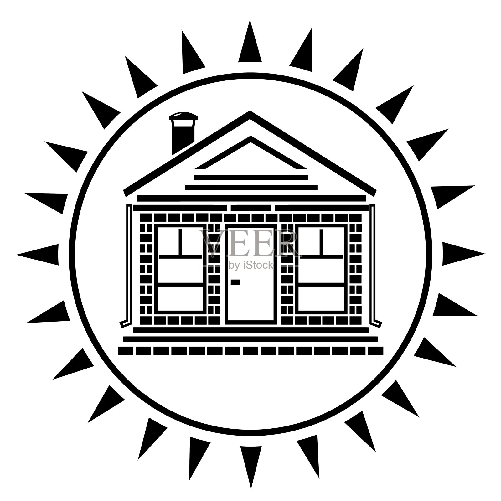 矢量插图,标志,房子图标,建筑在一个圆形的框架。孤立在白色背景上。图标素材